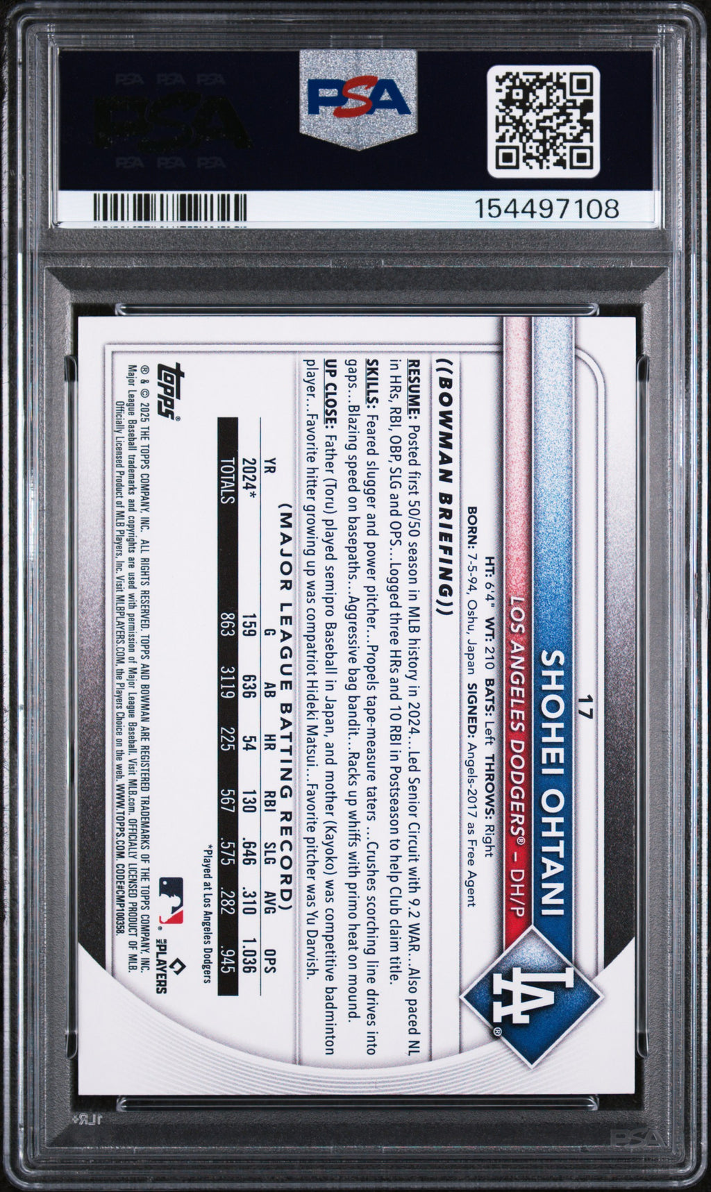 2025 Bowman #17 Shohei Ohtani PSA 10