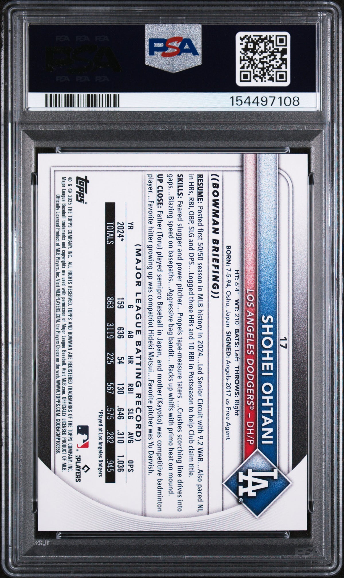 2025 Bowman #17 Shohei Ohtani PSA 10