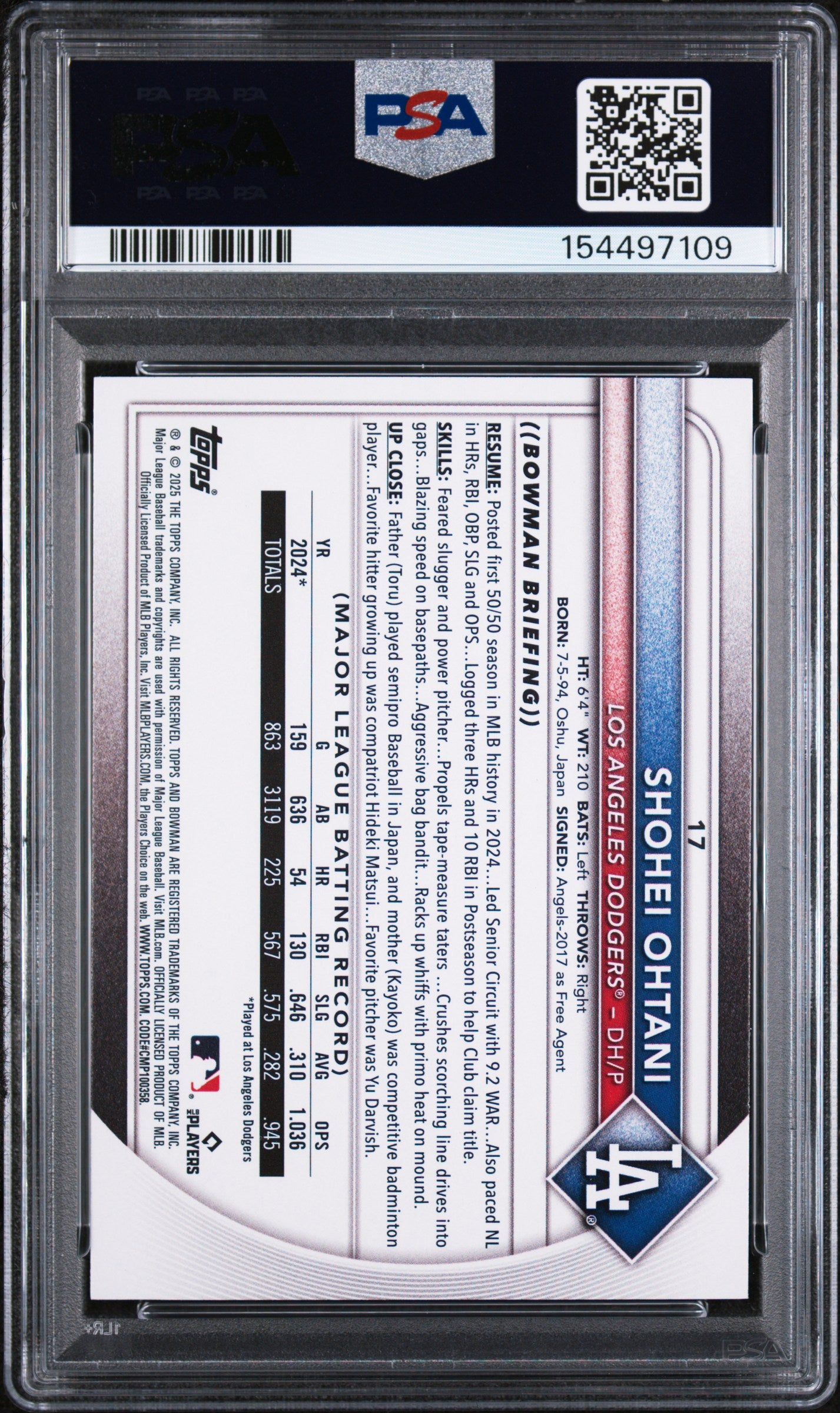 2025 Bowman #17 Shohei Ohtani PSA 9