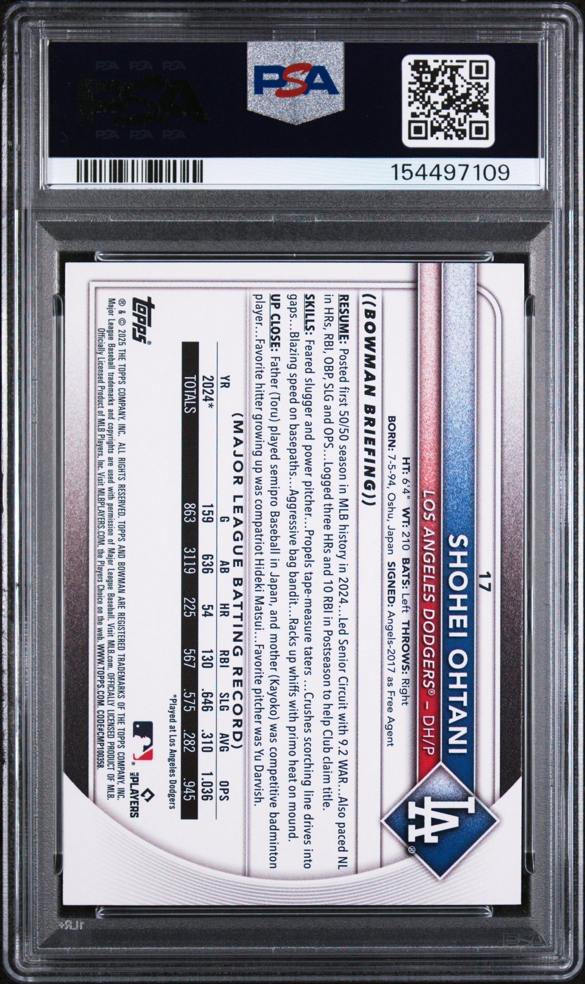 2025 Bowman #17 Shohei Ohtani PSA 9