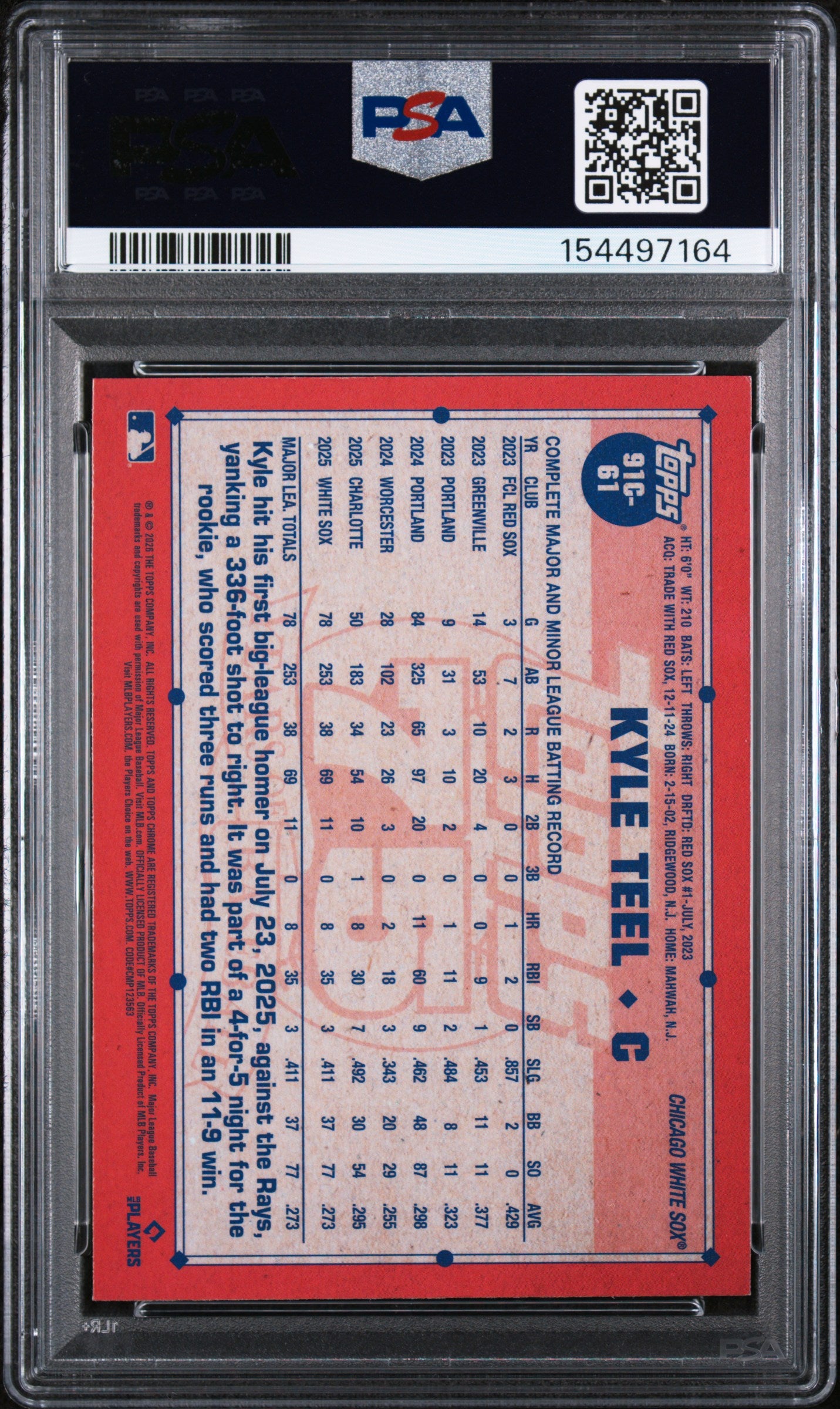 (#97164) Kyle Teel 2026 Topps Silver Pack 1991 Chrome Promo #91C-61 PSA 9
