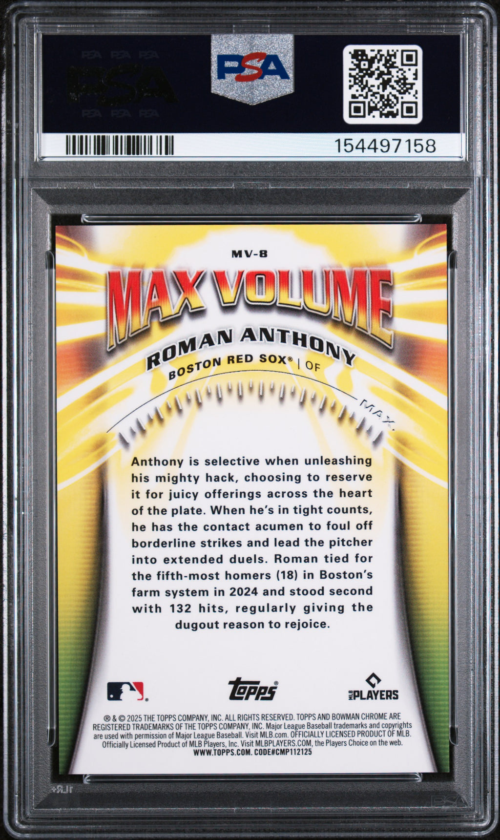 2025 Bowman Chrome Max Volume #MV-8 Roman Anthony Max Volume-Mini Diamond PSA 9