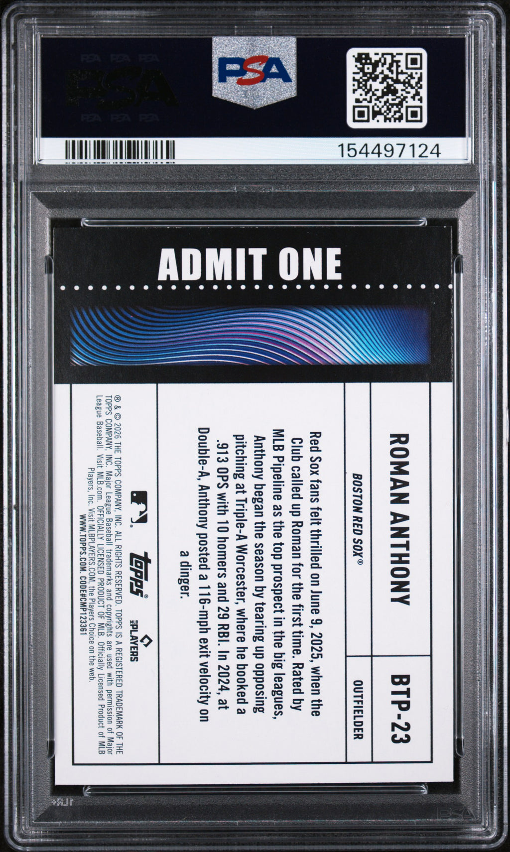 (#97124) 2026 Topps Big Ticket Player #23 Roman Anthony PSA 9
