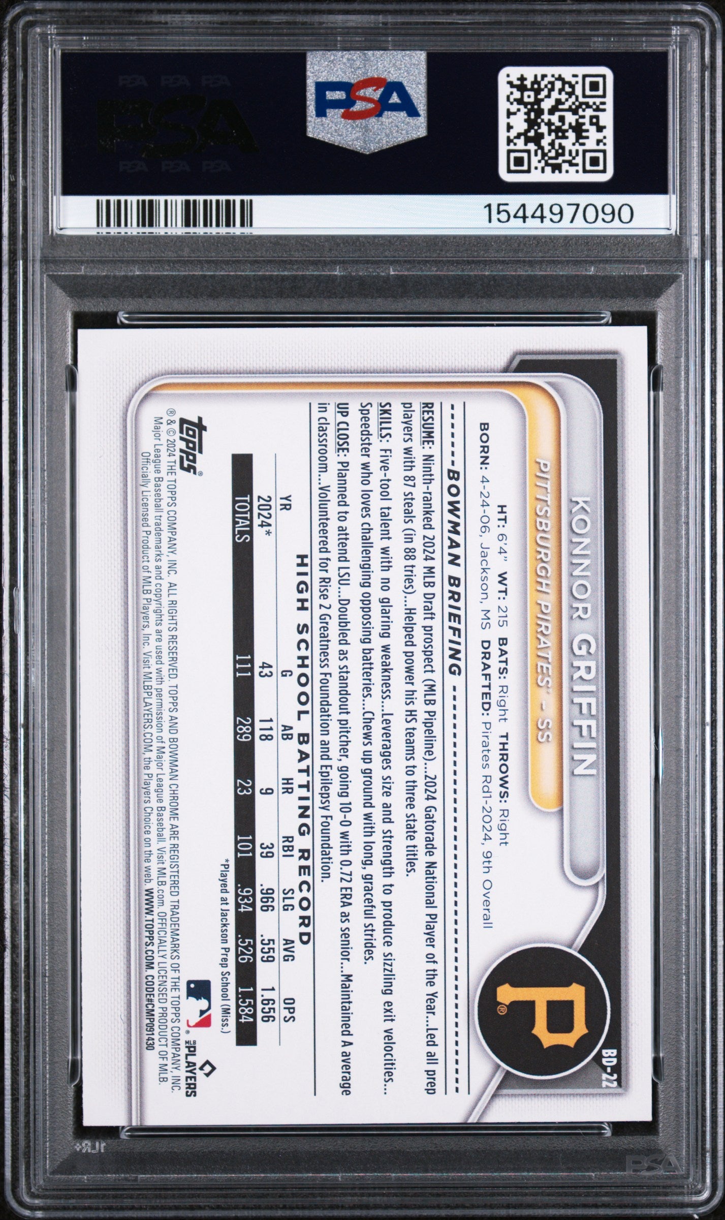 (#97090) Konnor Griffin 2024 Bowman Draft #BD22 PSA 8