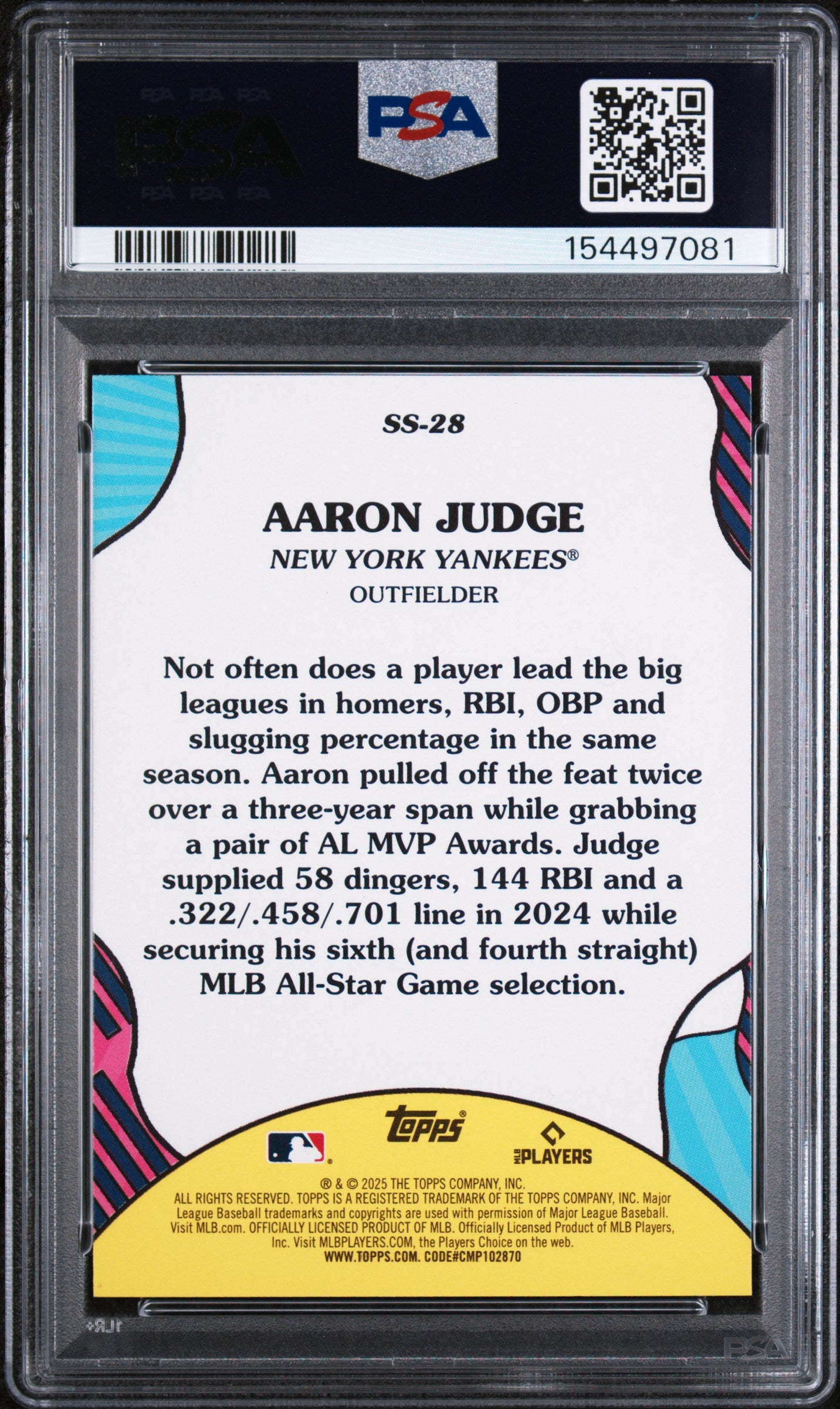 2025 Topps Summer Superstars #SS28 Aaron Judge PSA 9