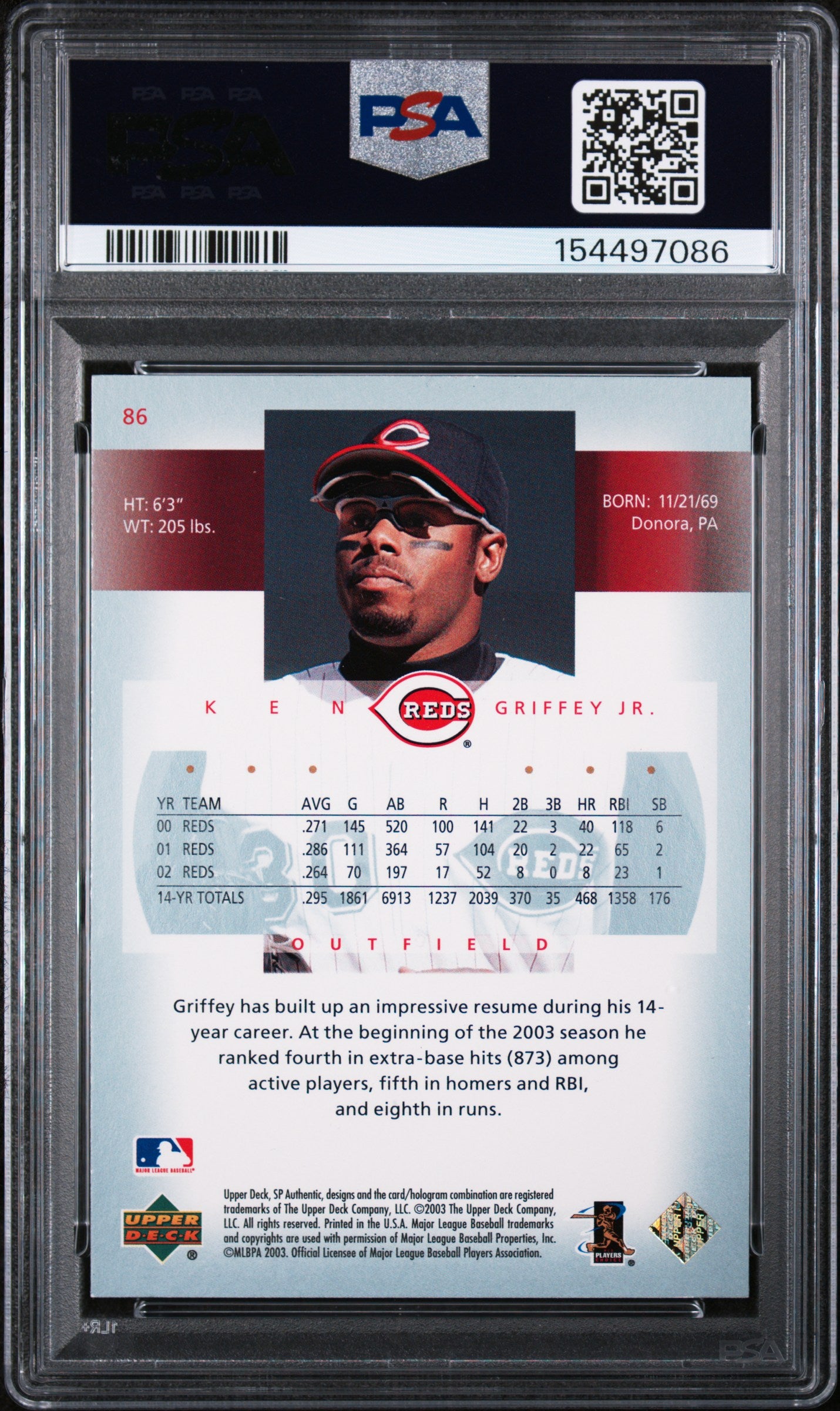 (#97086) 2003 SP Authentic #86 Ken Griffey Jr. PSA 9