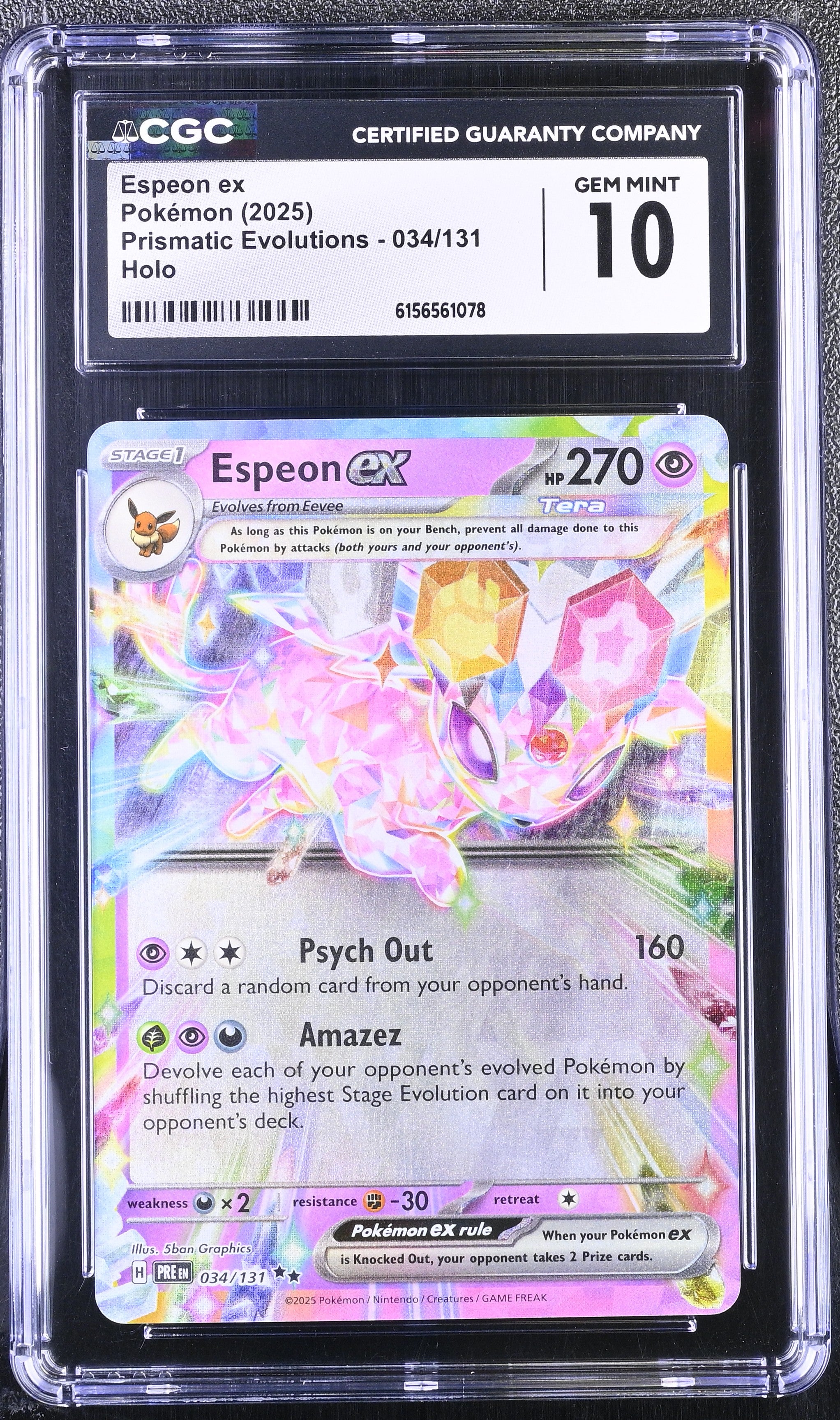 2025 Prismatic Evolutions #034/131 Espeon ex CGC 10