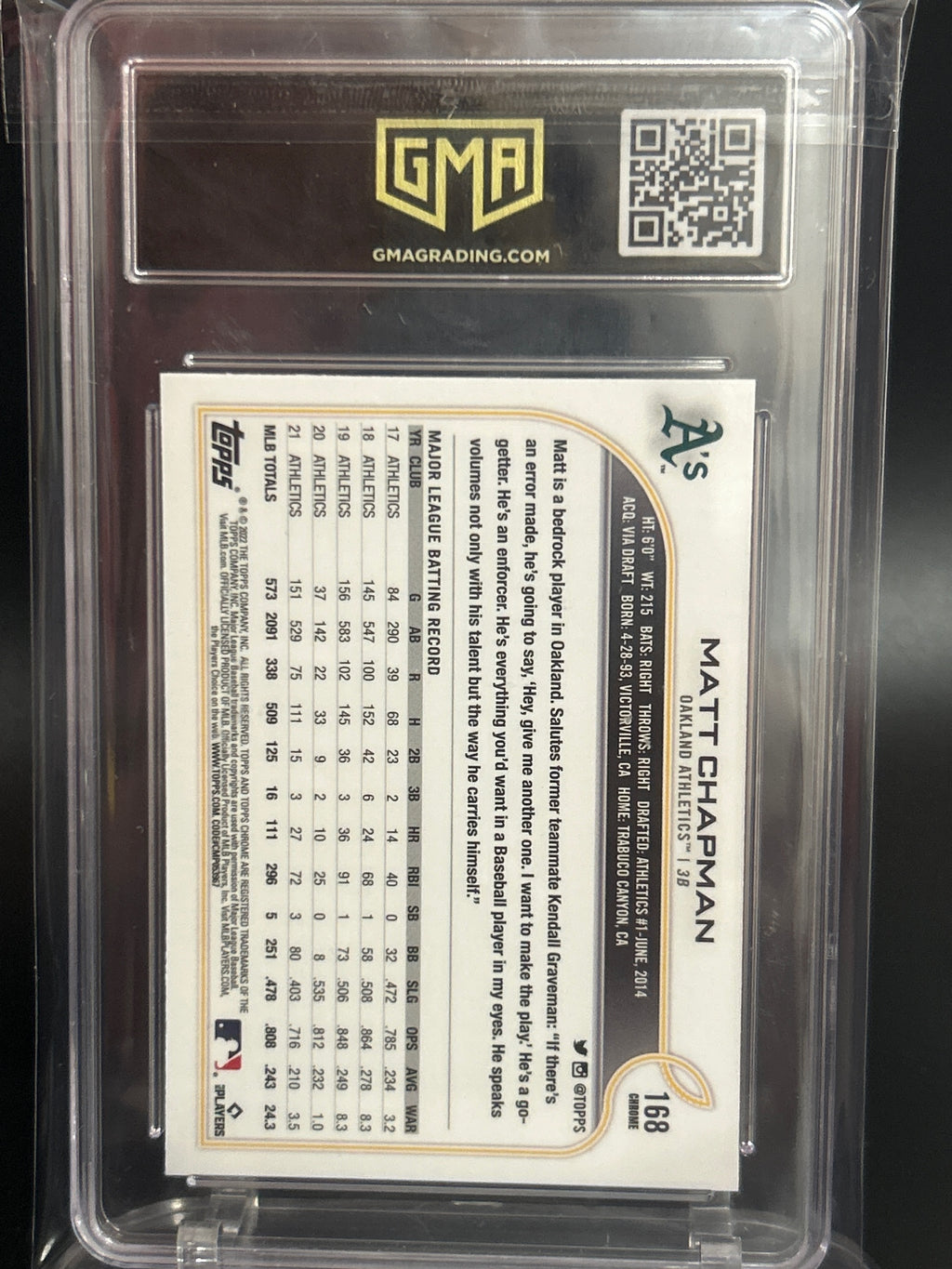 2022 Topps Chrome #168 Matt Chapman Prism Refractor GMA 10