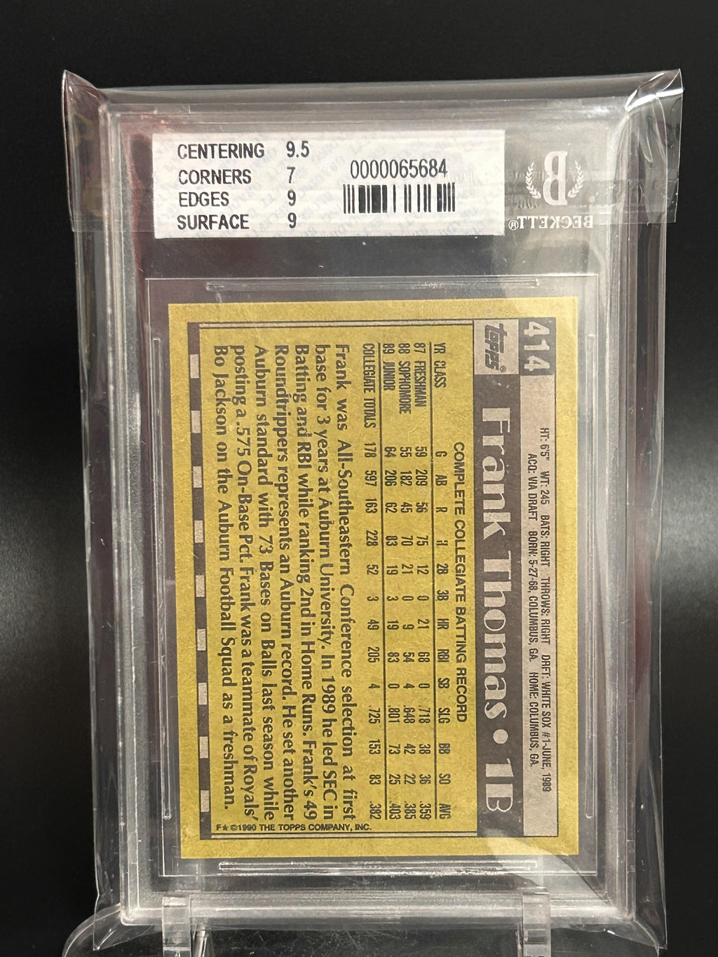 1990 Topps #414B F. Thomas FDP COR BGS 7.5