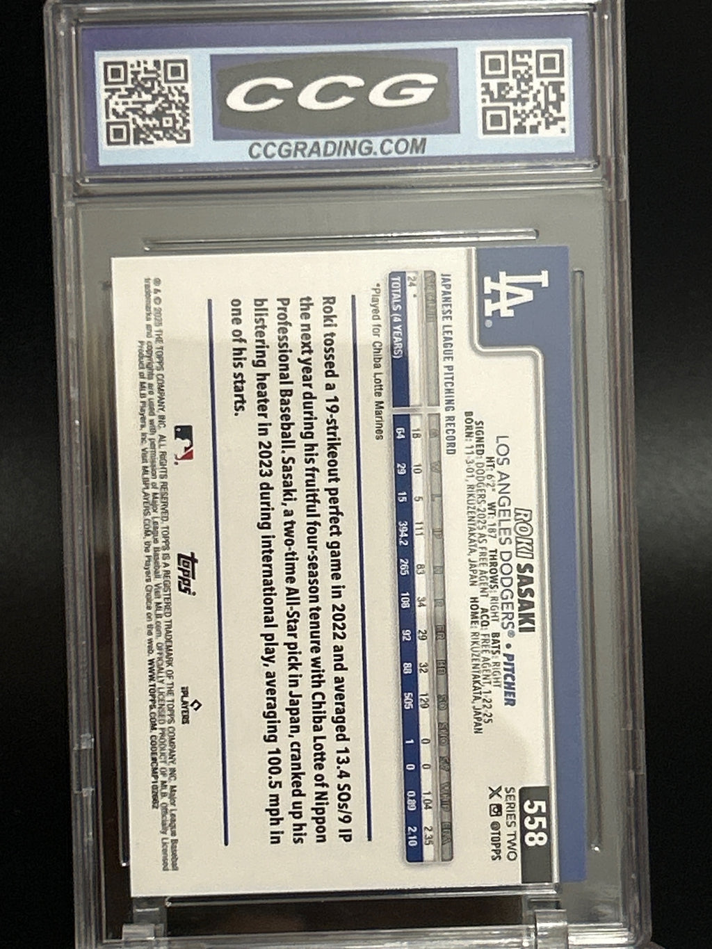 2025 Topps #558 Roki Sasaki BCCG 10