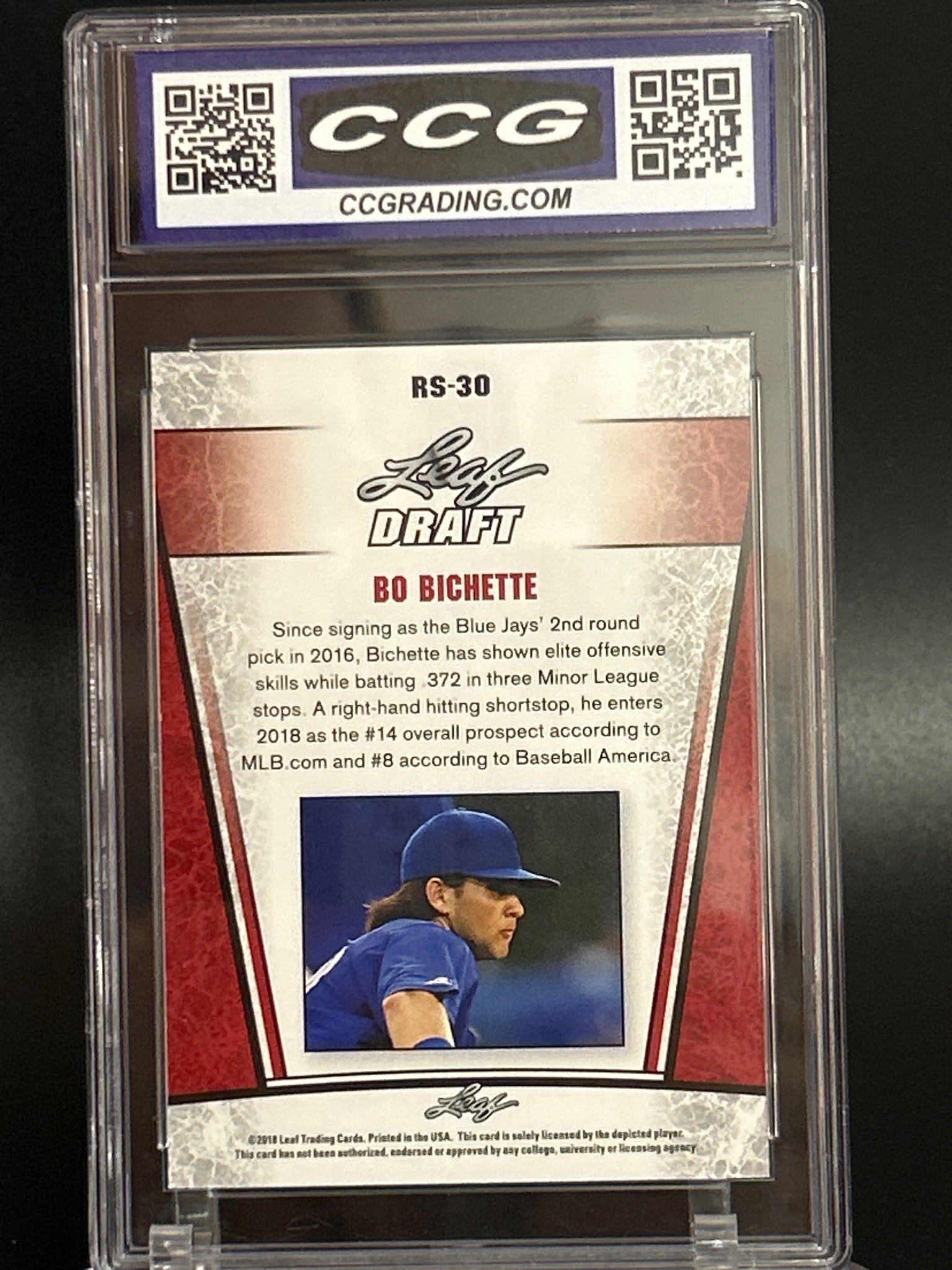 2018 Leaf Draft #RS-30 Bo Bichette Rookie Silver BCCG 10