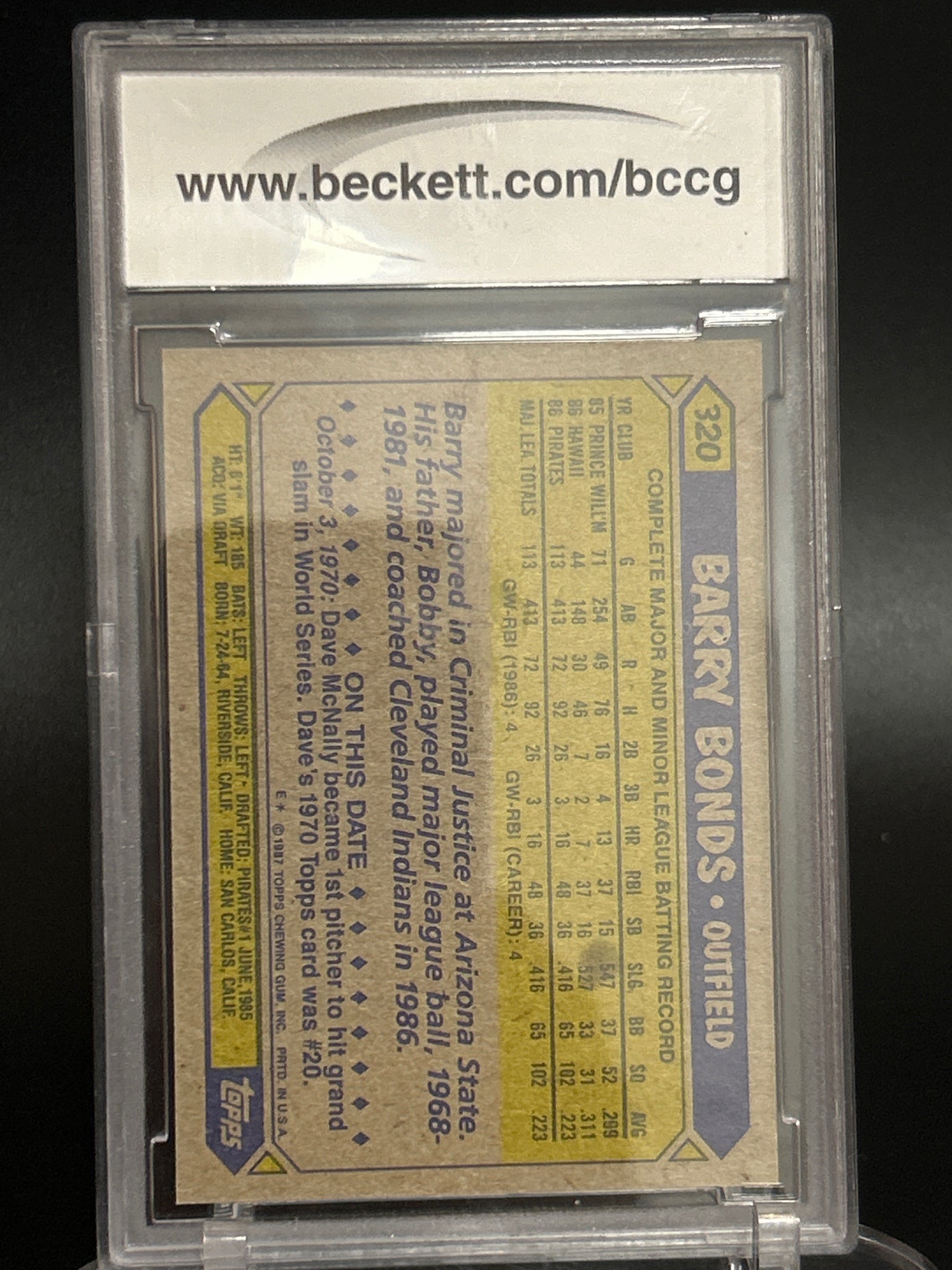 1987 Topps #320 Barry Bonds BCCG 9