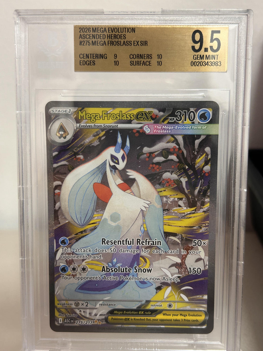 2026 Pokemon TCG MegEv Ascended Heroes #275 Mega Froslass ex SIR BGS 9.5