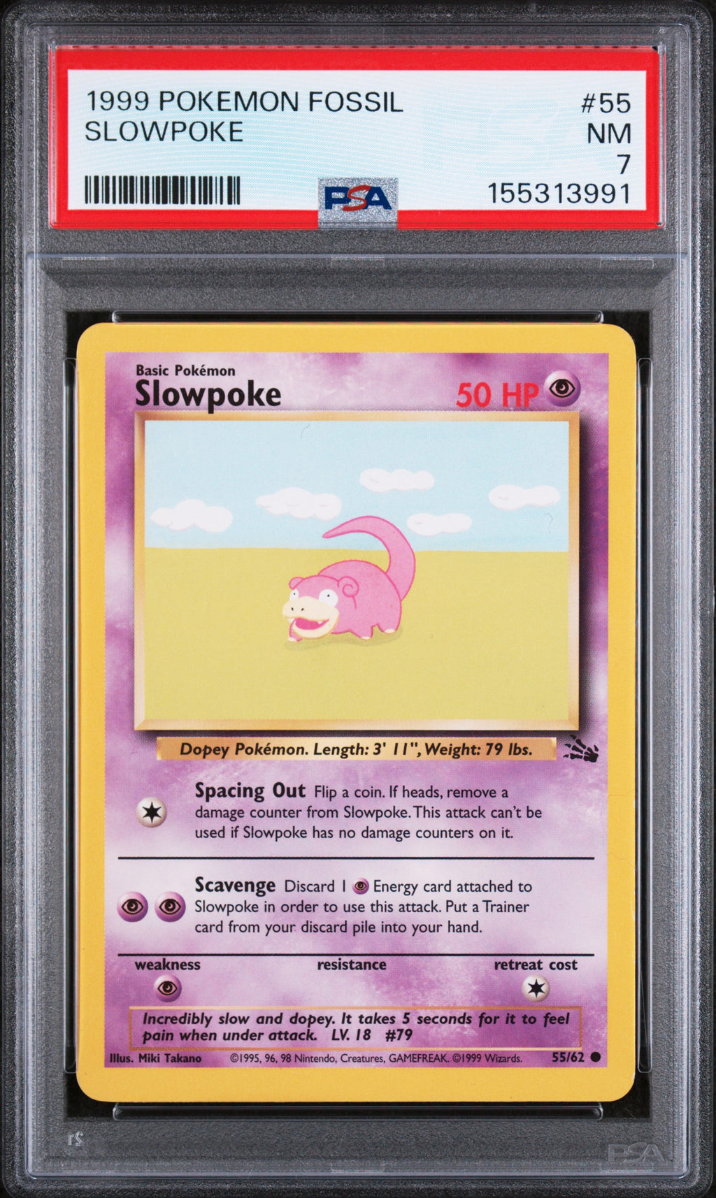 1999 Pokemon Fossil #55 Slowpoke PSA 7