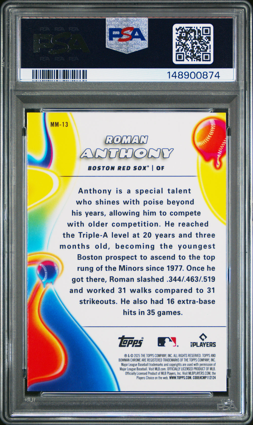 2025 Bowman Chrome Melt Mashers #MM-13 Roman Anthony PSA 10