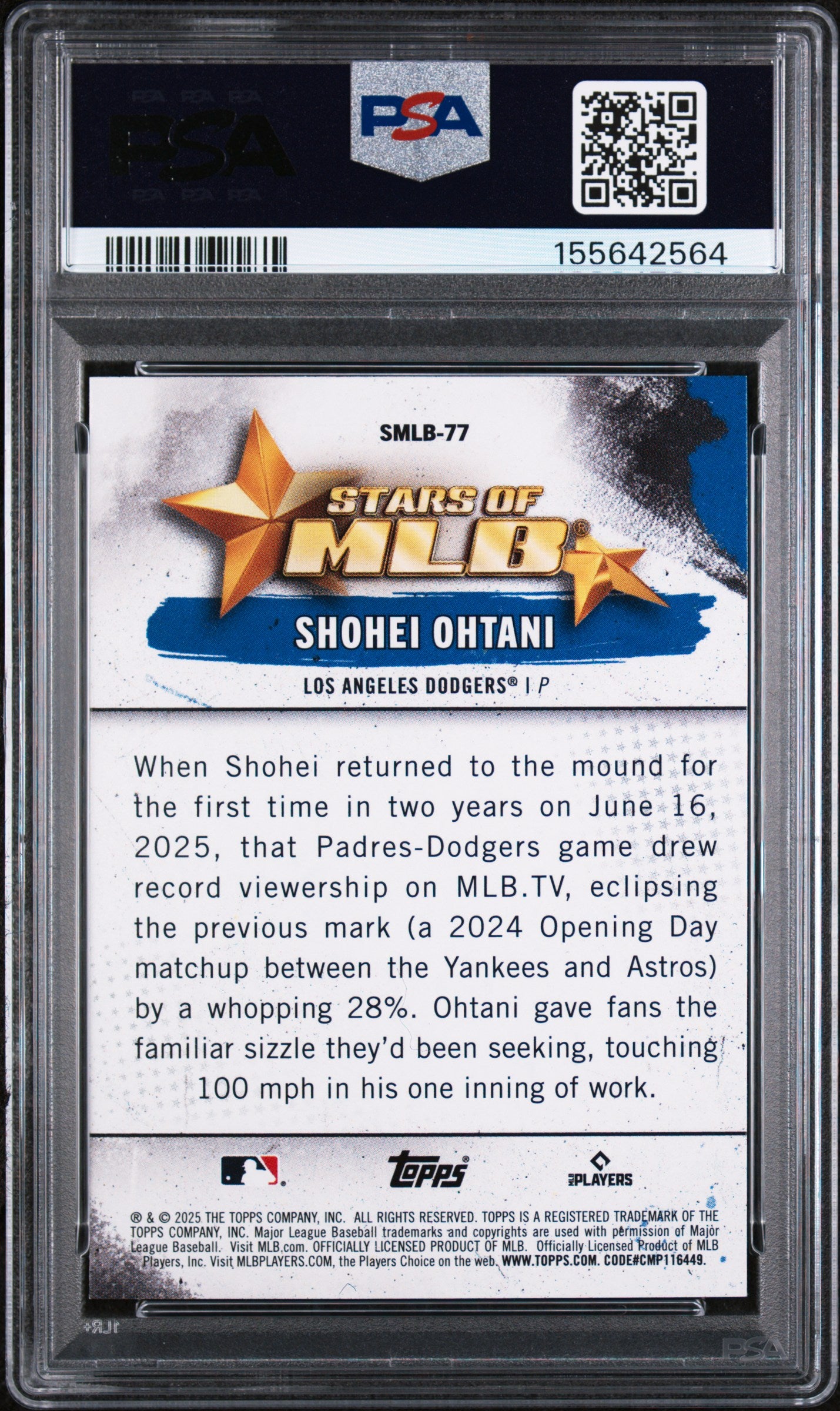 2025 Topps Stars Of Mlb #SMLB77 Shohei Ohtani Stars Of Mlb PSA 10