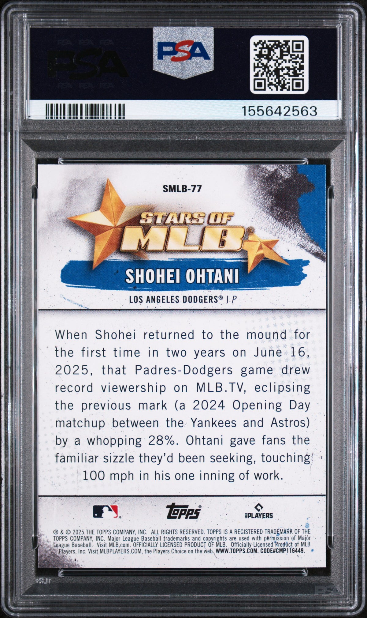 2025 Topps Stars Of Mlb #SMLB77 Shohei Ohtani Stars Of Mlb PSA 10