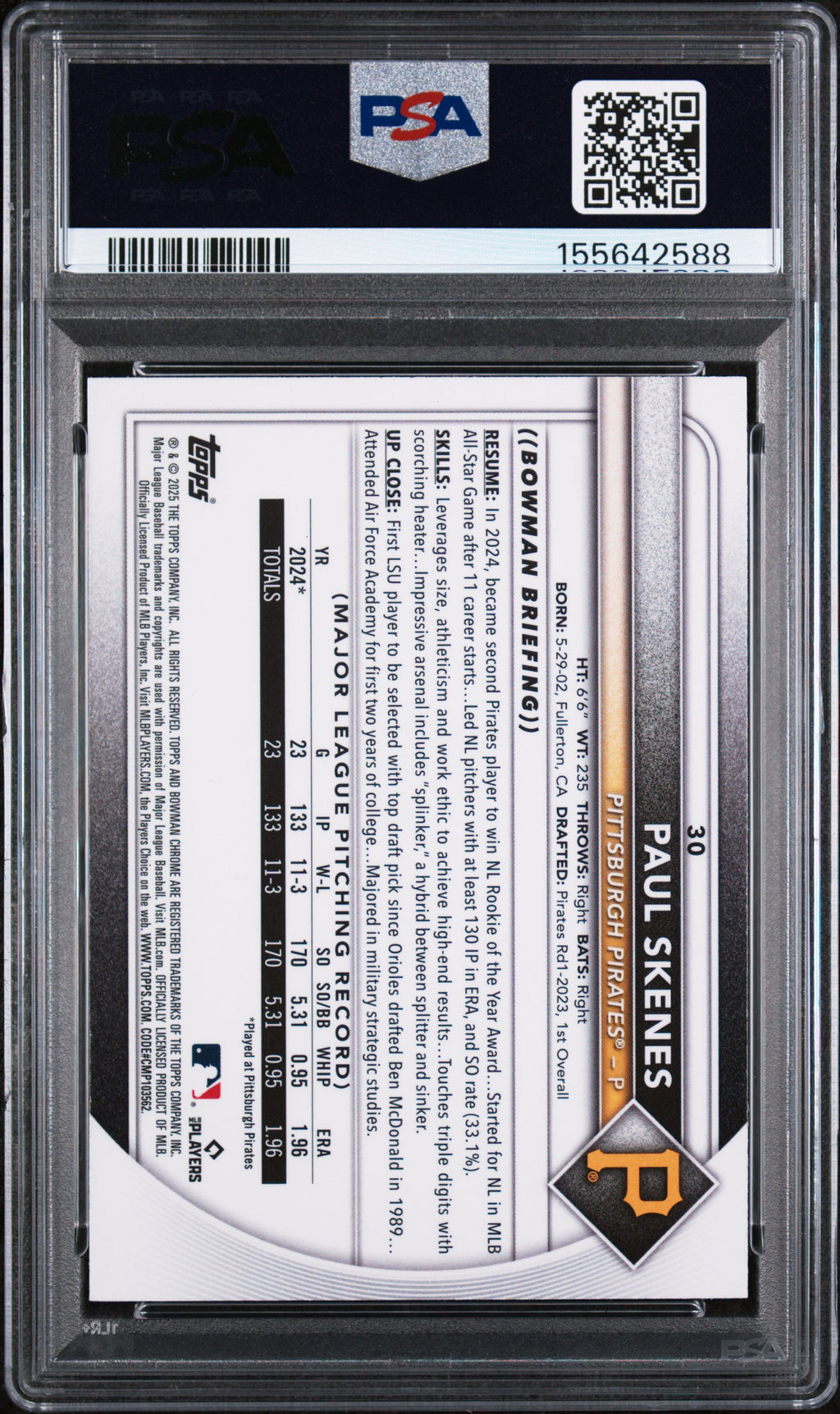 2025 Bowman Mega Box Chrome #30 Paul Skenes PSA 10
