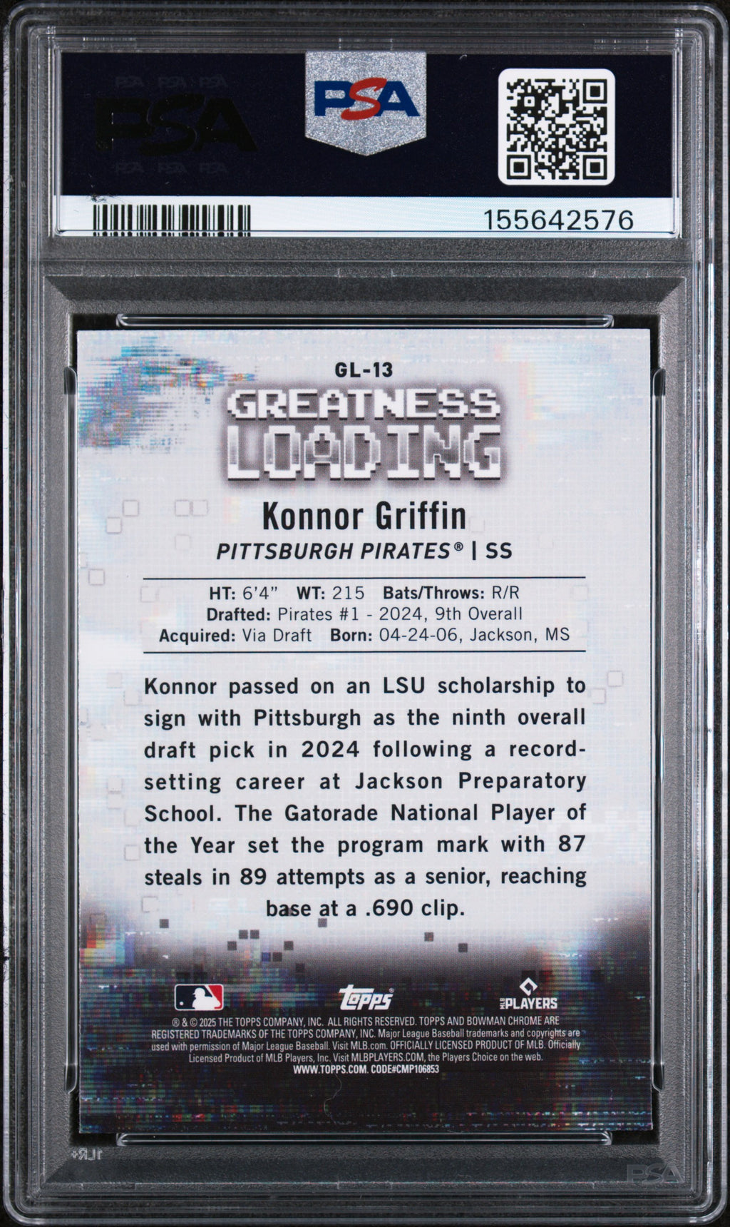 2025 Bowman Greatness Loading #GL13 Konnor Griffin PSA 10