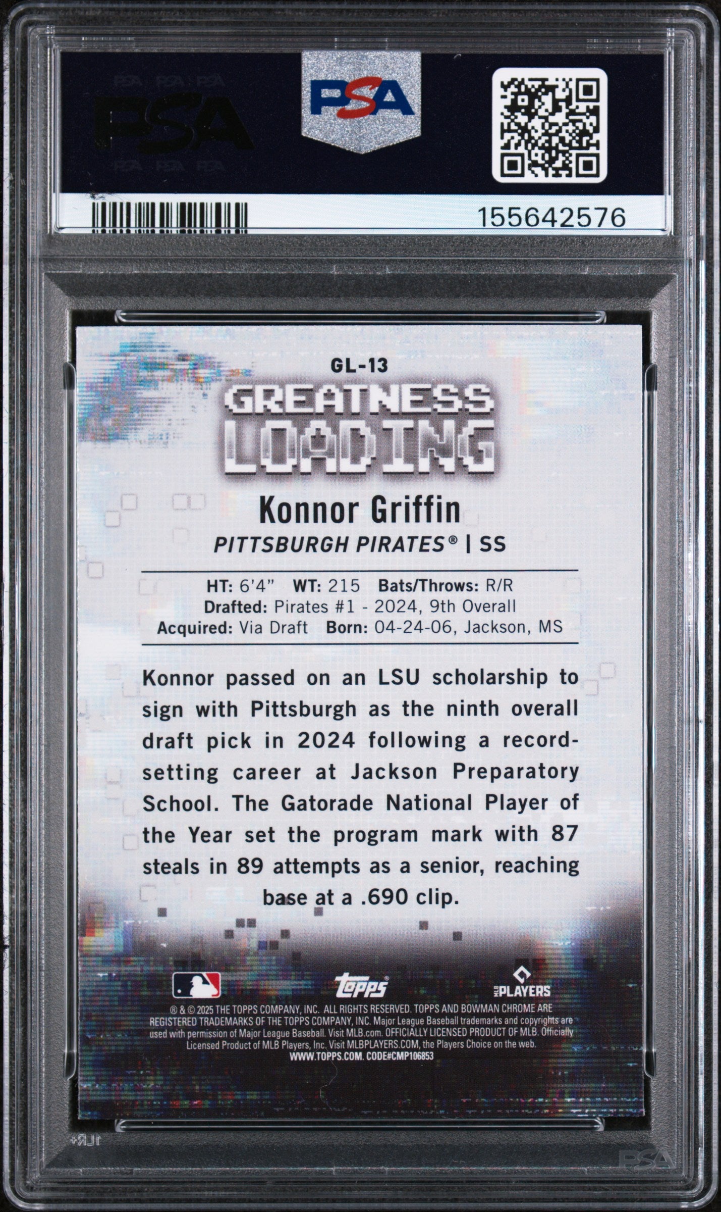 2025 Bowman Greatness Loading #GL13 Konnor Griffin PSA 10