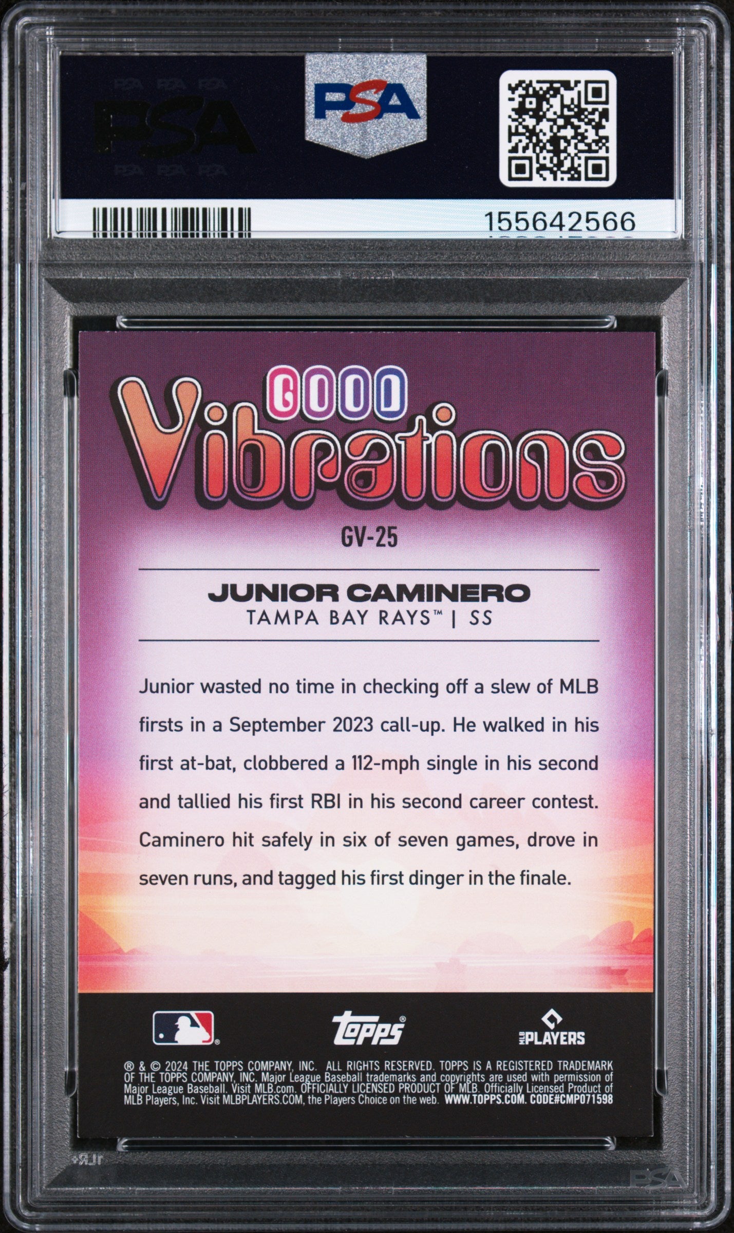 2024 Topps Big League Good Vibrations #GV25 Junior Caminero PSA 8