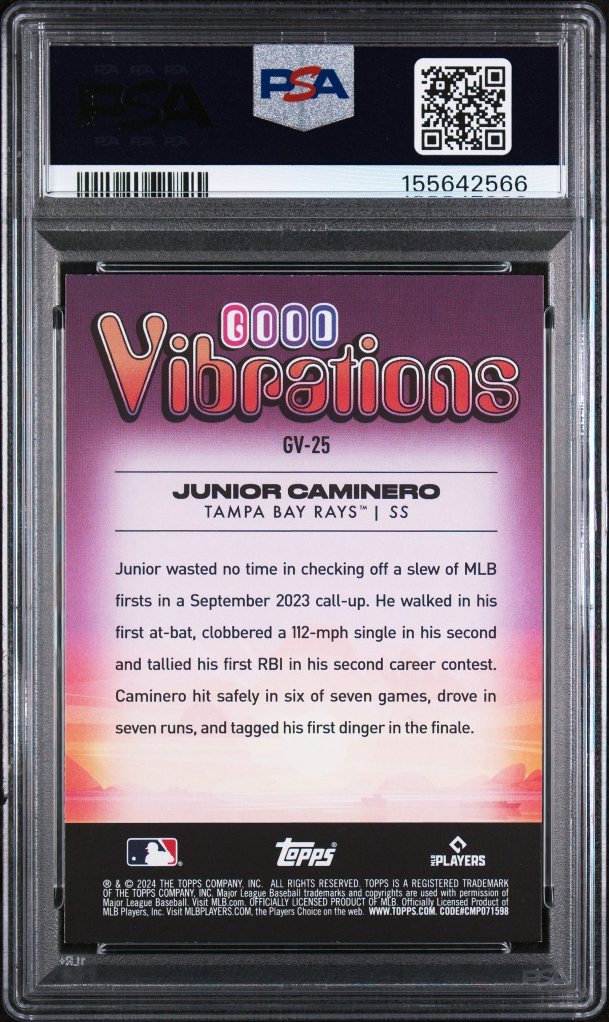 2024 Topps Big League Good Vibrations #GV25 Junior Caminero PSA 8