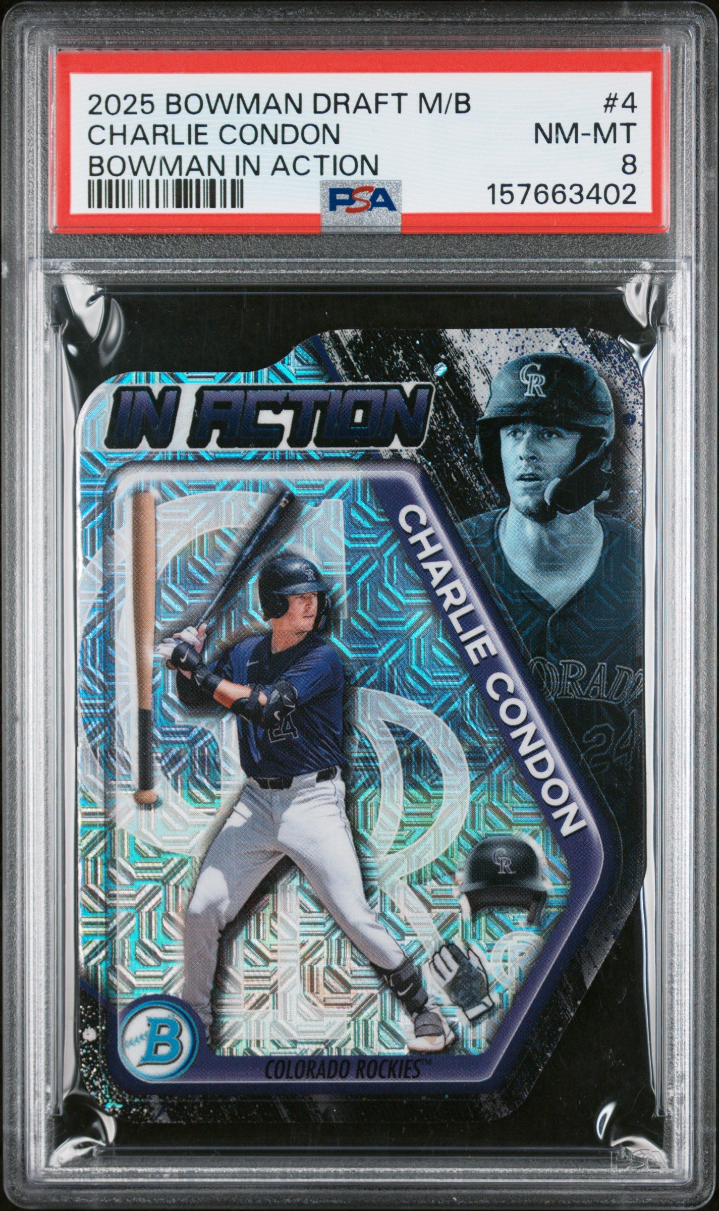 2025 Bowman Draft Mega Box Mega Box Bowman In Action #4 Charlie Condon PSA 8