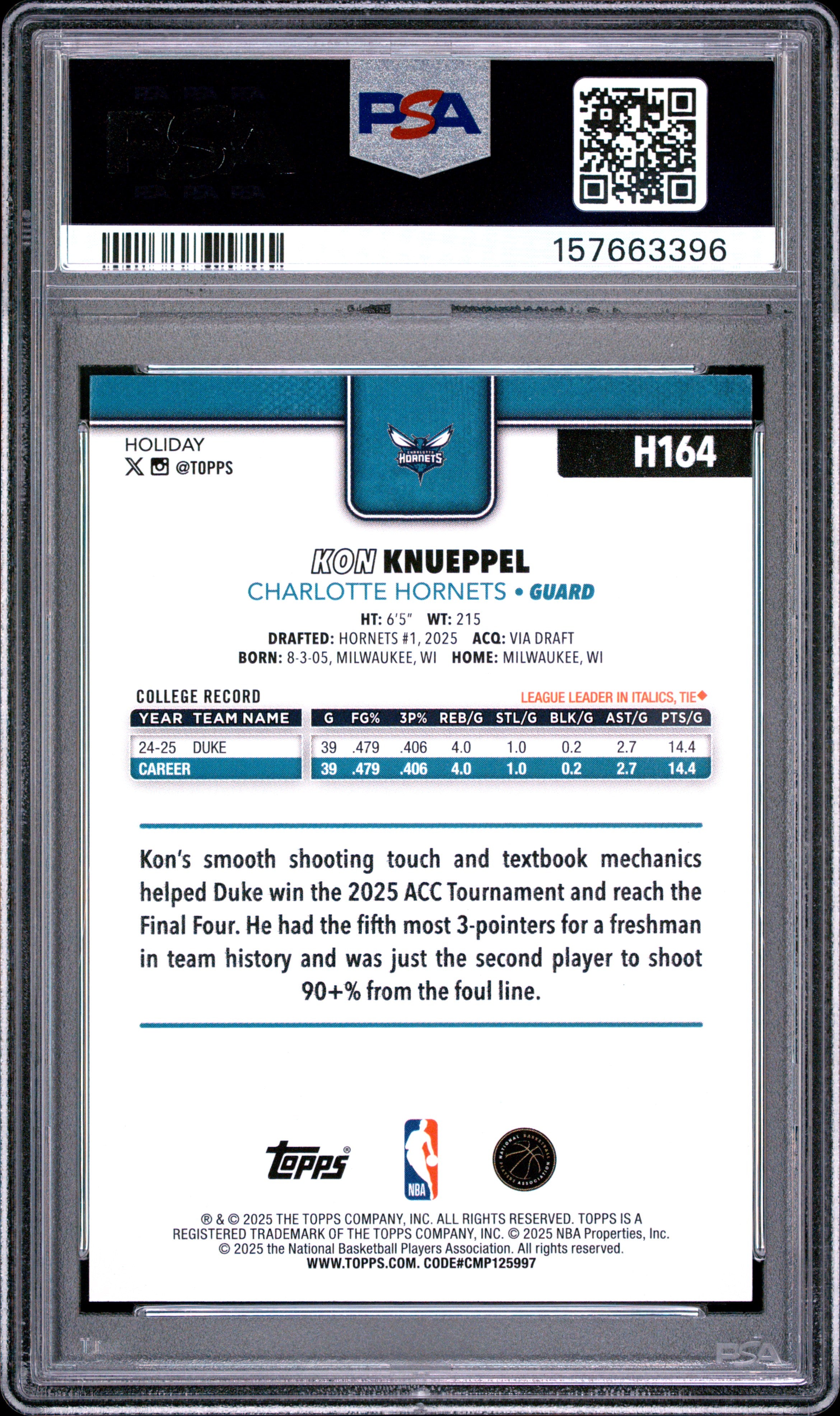 2025 Topps Holiday #H164 Kon Knueppel PSA 9