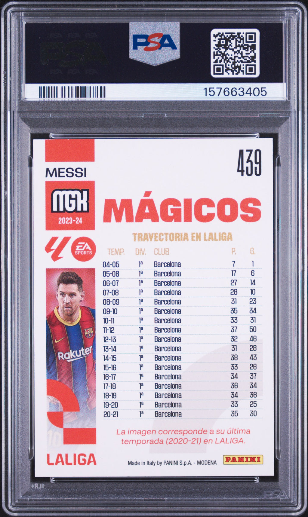 2023-24 Panini Megacracks Laliga Ea Sports #439 Lionel Messi PSA 7