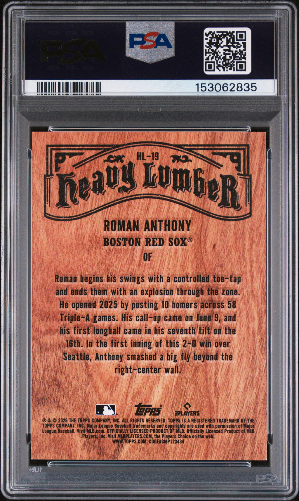 2026 Topps Heavy Lumber #19 Roman Anthony PSA 8