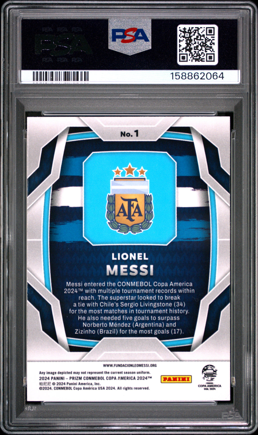 2024 Panini Prizm Conmebol Copa America #1 Lionel Messi PSA 10