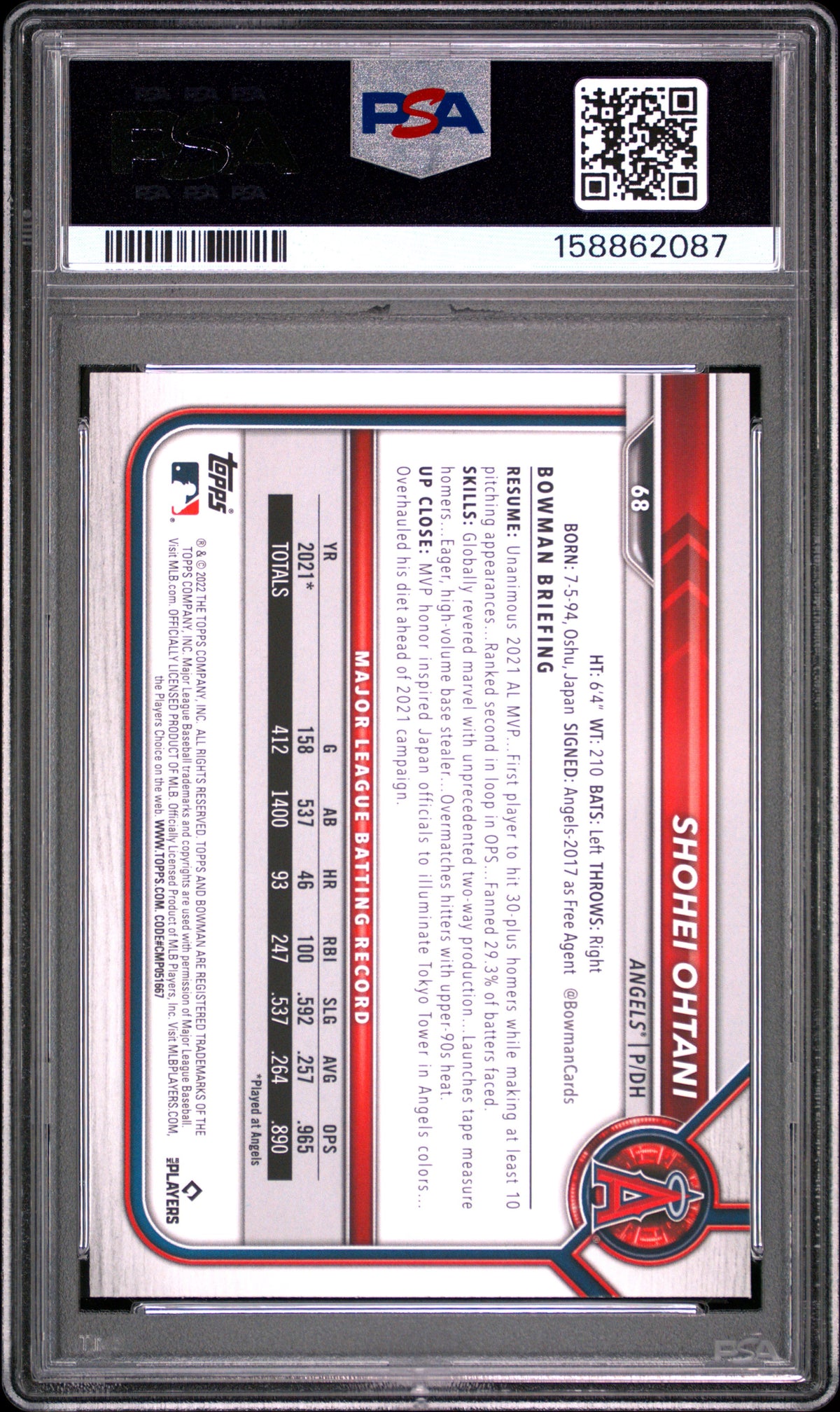 2022 Bowman #68 Shohei Ohtani PSA 10