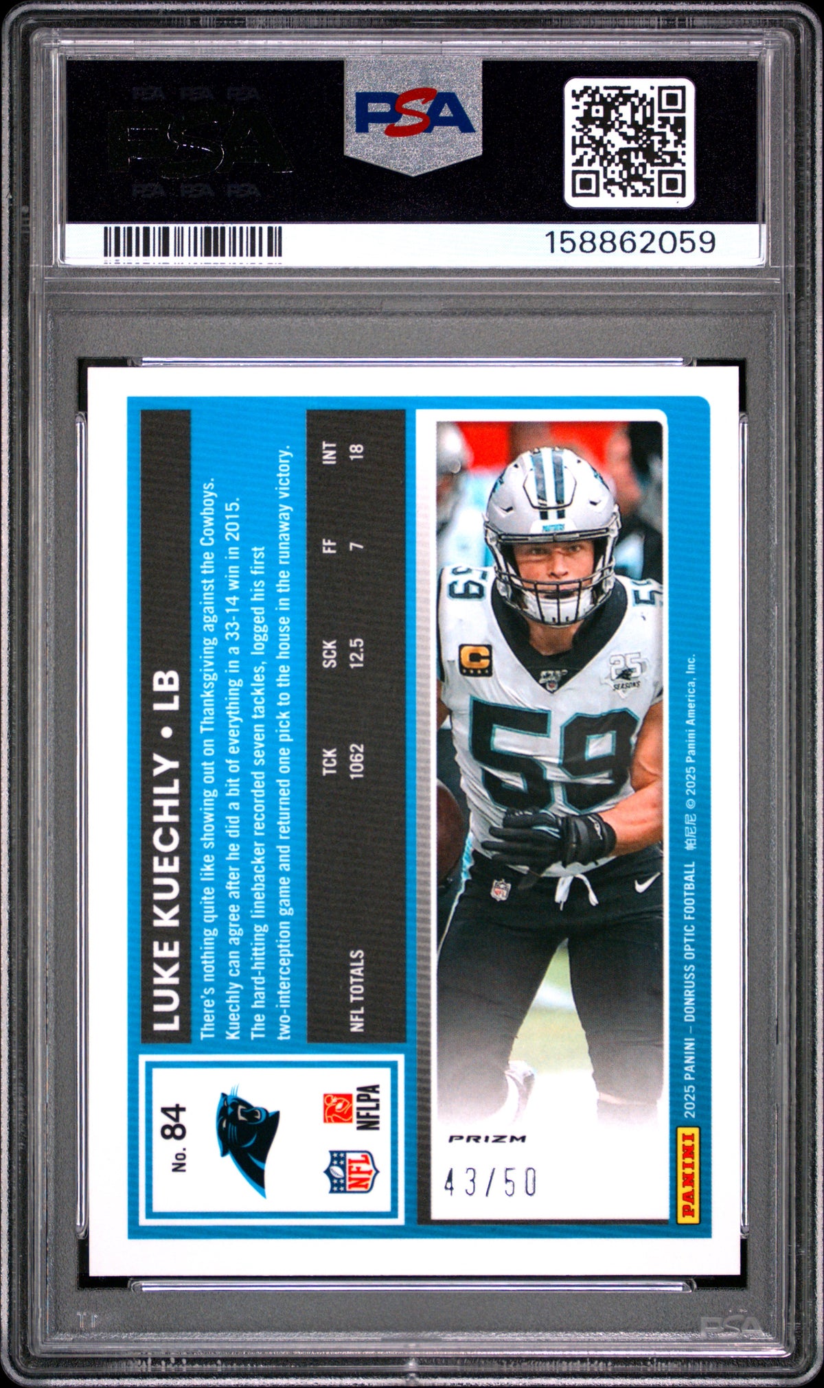 2025 Panini Donruss Optic #84 Luke Kuechly Lime Green #43/50 PSA 10
