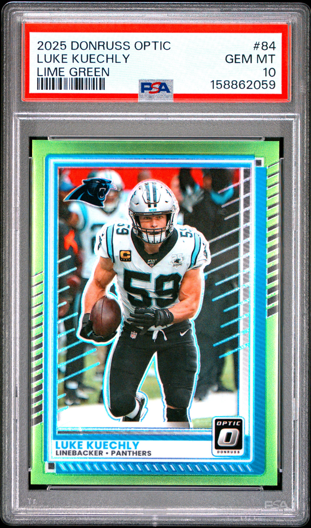 2025 Panini Donruss Optic #84 Luke Kuechly Lime Green #43/50 PSA 10