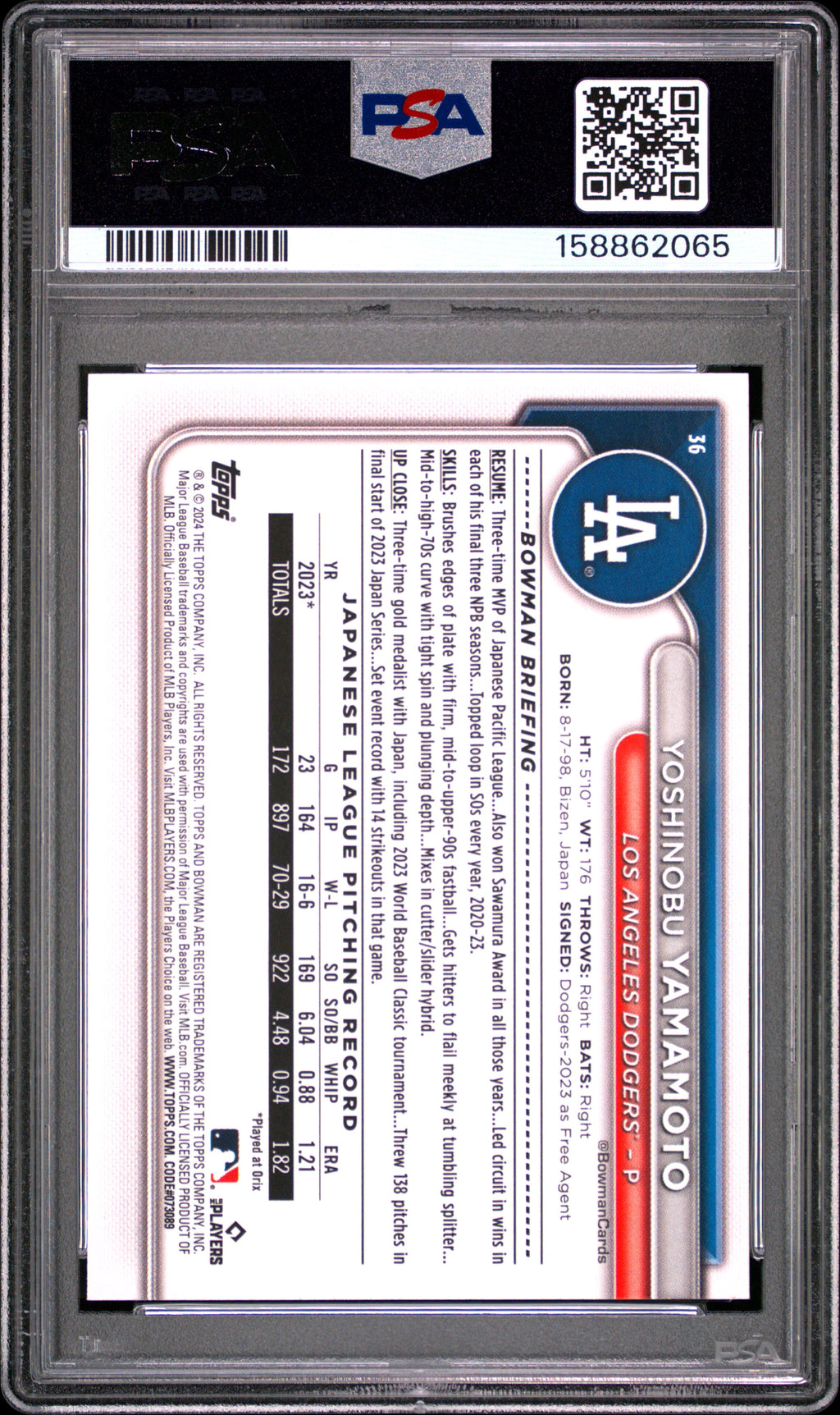 2024 Bowman #36 Yoshinobu Yamamoto PSA 10
