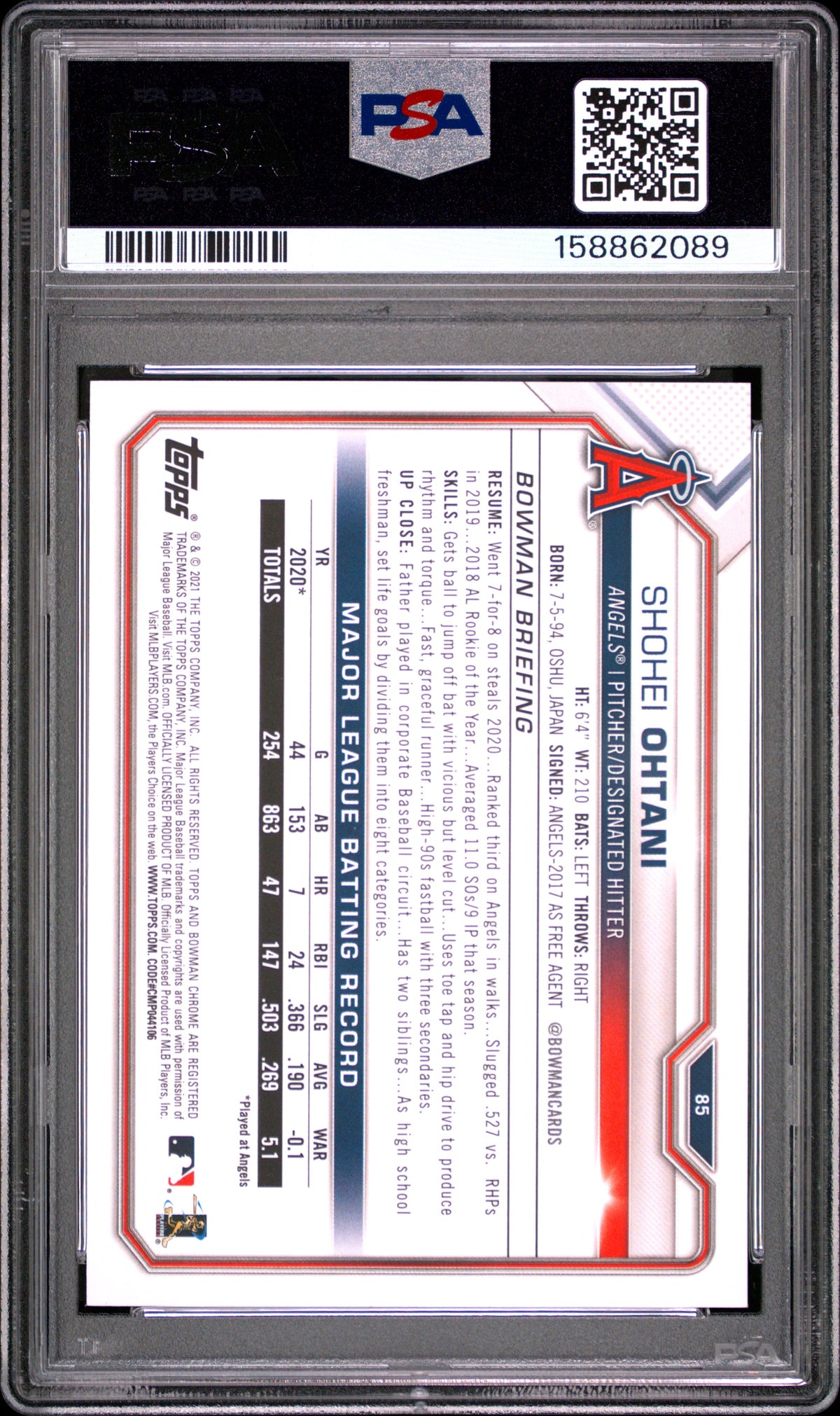 2021 Bowman #85 Shohei Ohtani PSA 10