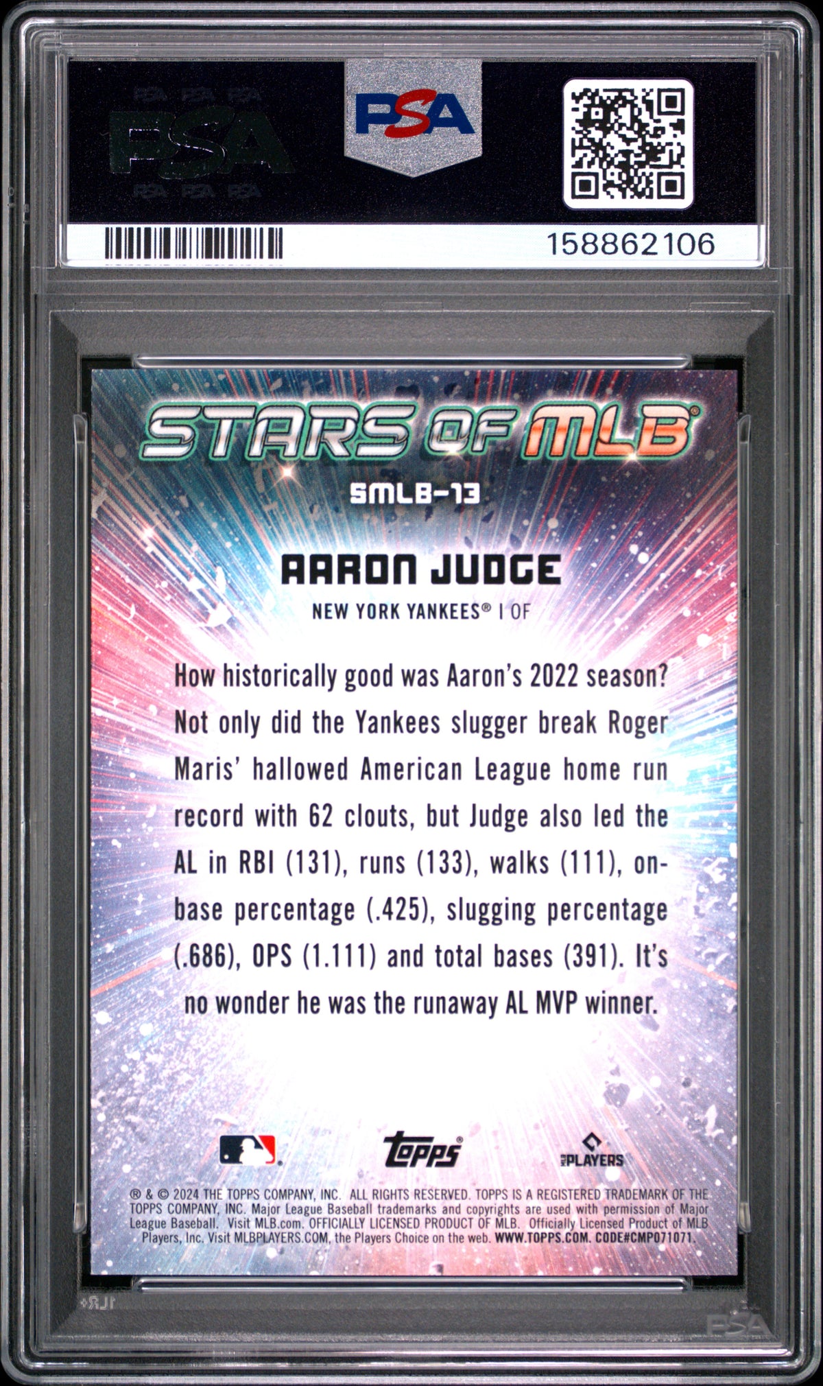 2024 Topps Stars Of Mlb #SMLB13 Aaron Judge PSA 8