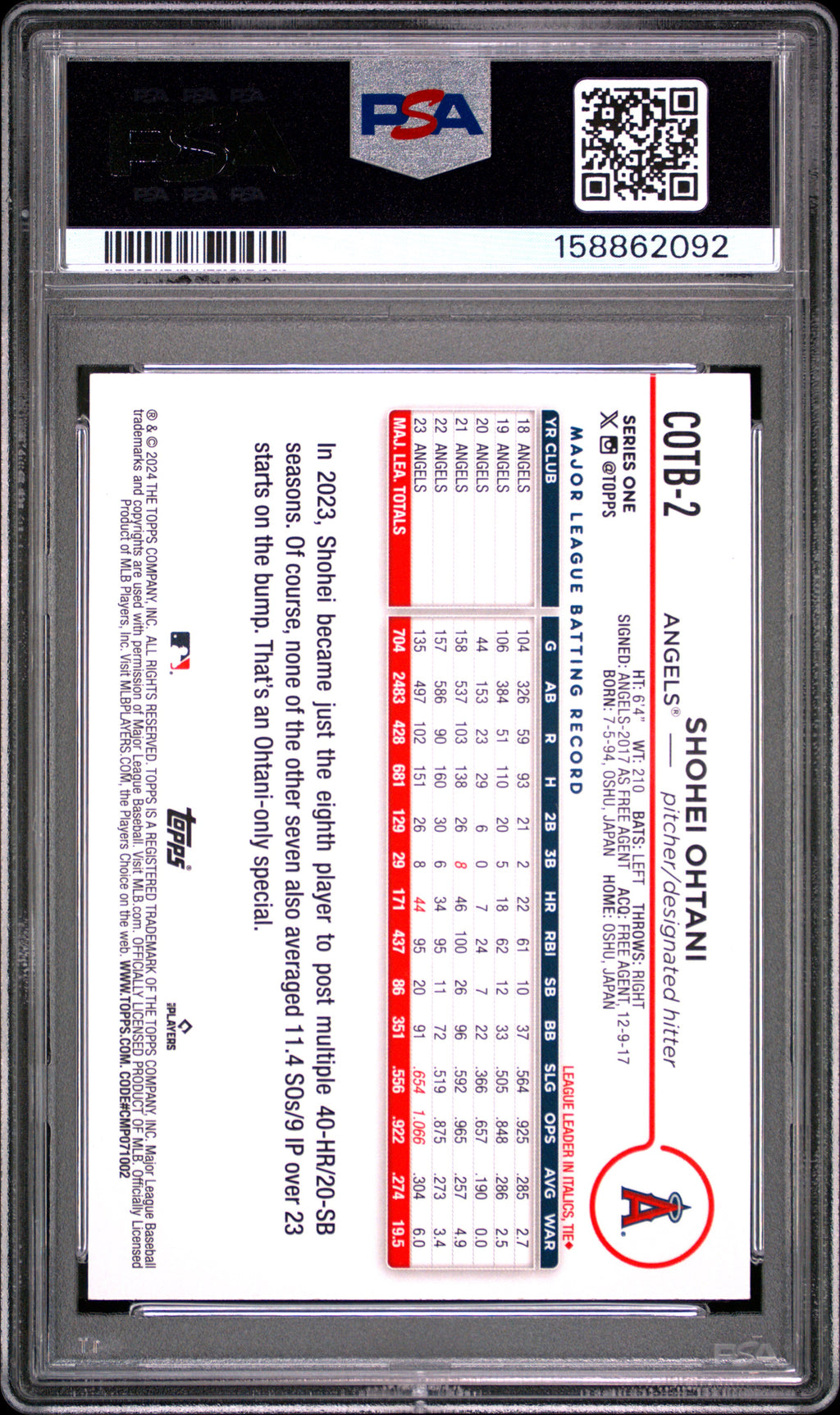 2024 Topps Companion Cards #COTB2 Shohei Ohtani PSA 7