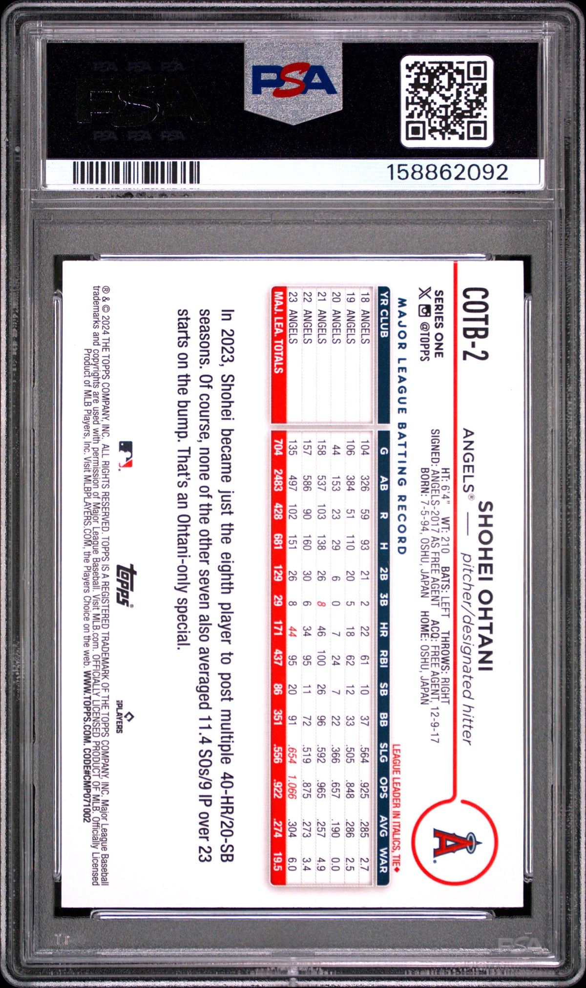 2024 Topps Companion Cards #COTB2 Shohei Ohtani PSA 7