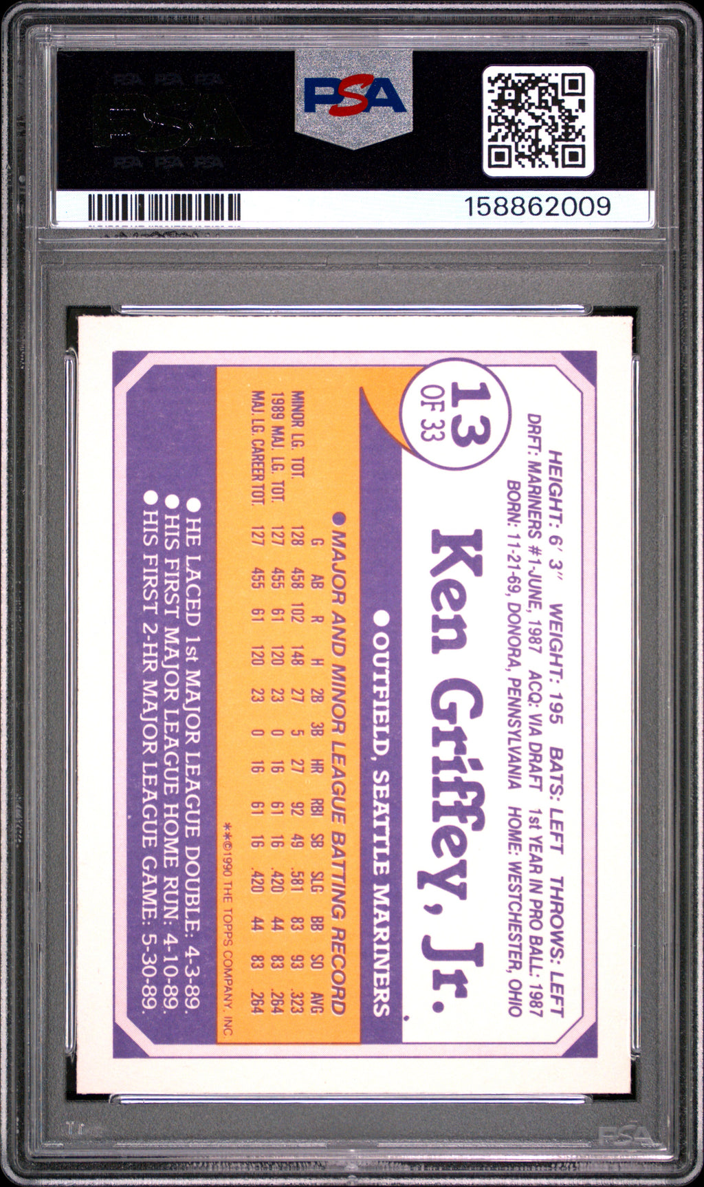 1990 Toys R Us Rookies #13 Ken Griffey Jr. PSA 9