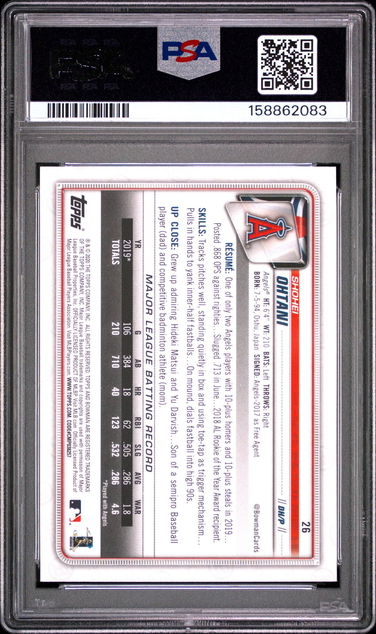 2020 Bowman #26 Shohei Ohtani PSA 10