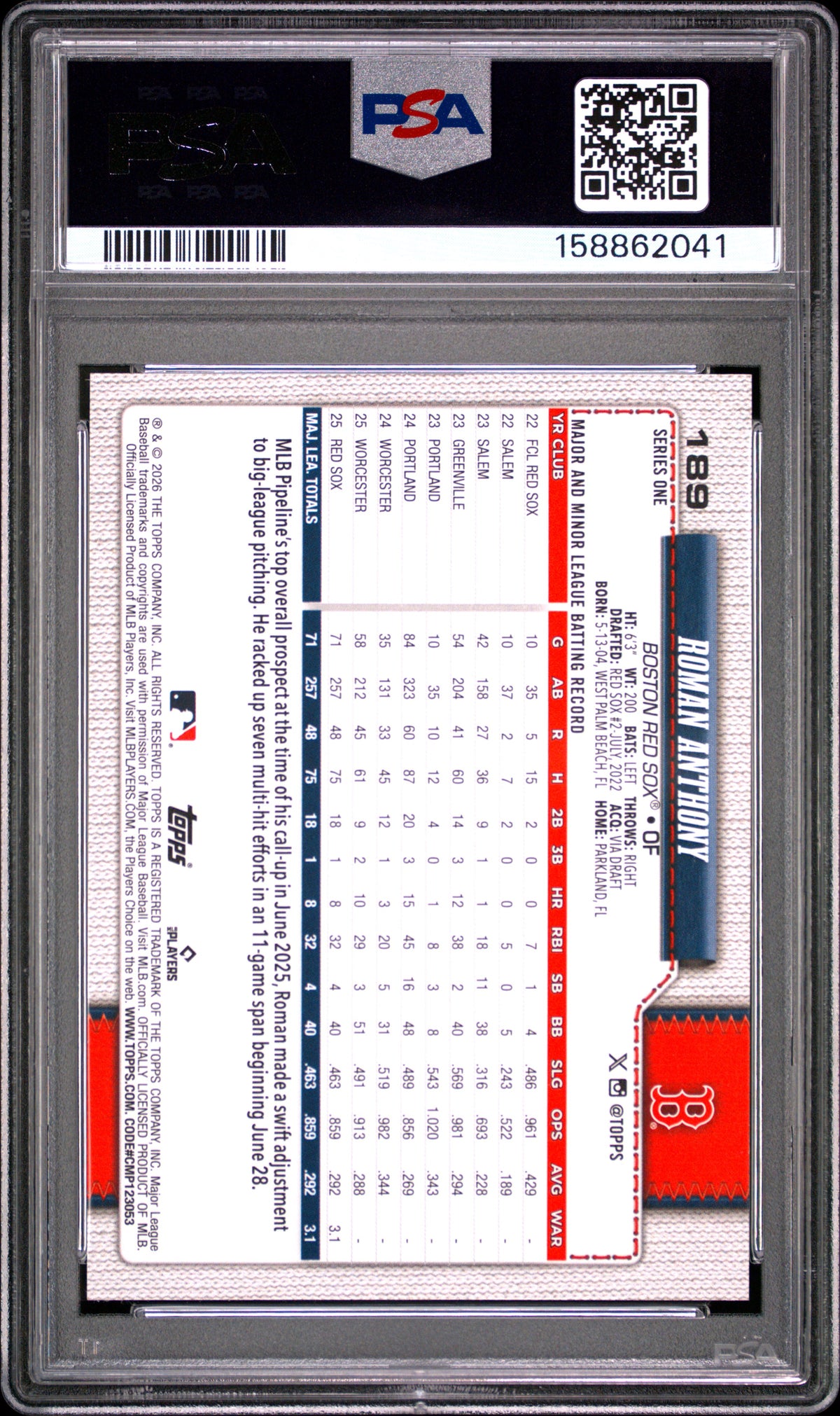 2026 Topps #189 Roman Anthony PSA 10