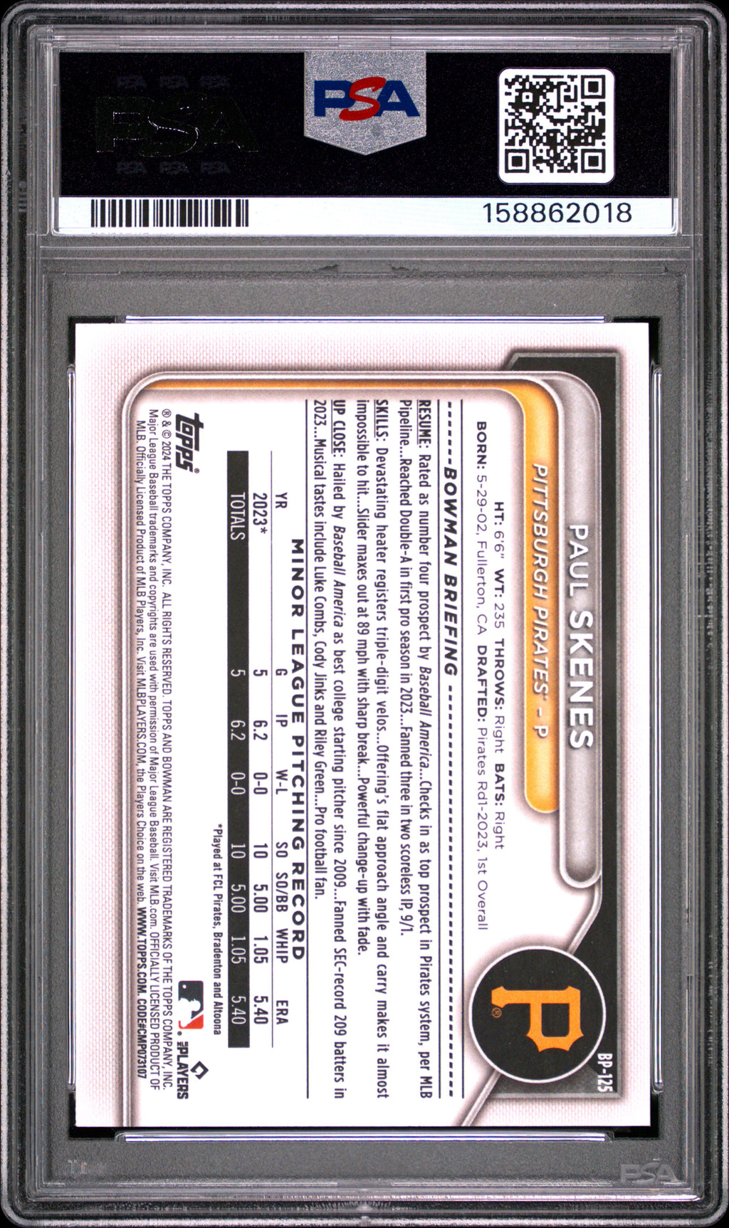 2024 Bowman Paper Prospects #BP125 Paul Skenes PSA 10