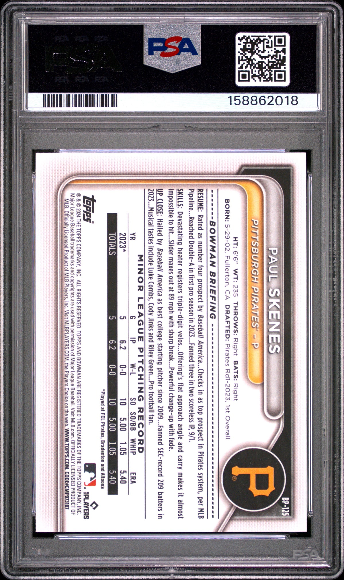2024 Bowman Paper Prospects #BP125 Paul Skenes PSA 10