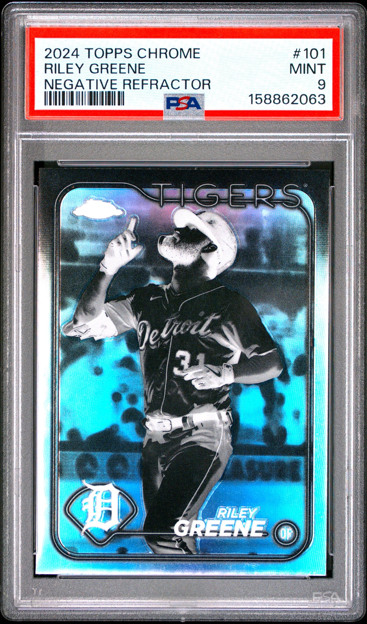 2024 Topps Chrome #101 Riley Greene Negative Refractor PSA 9