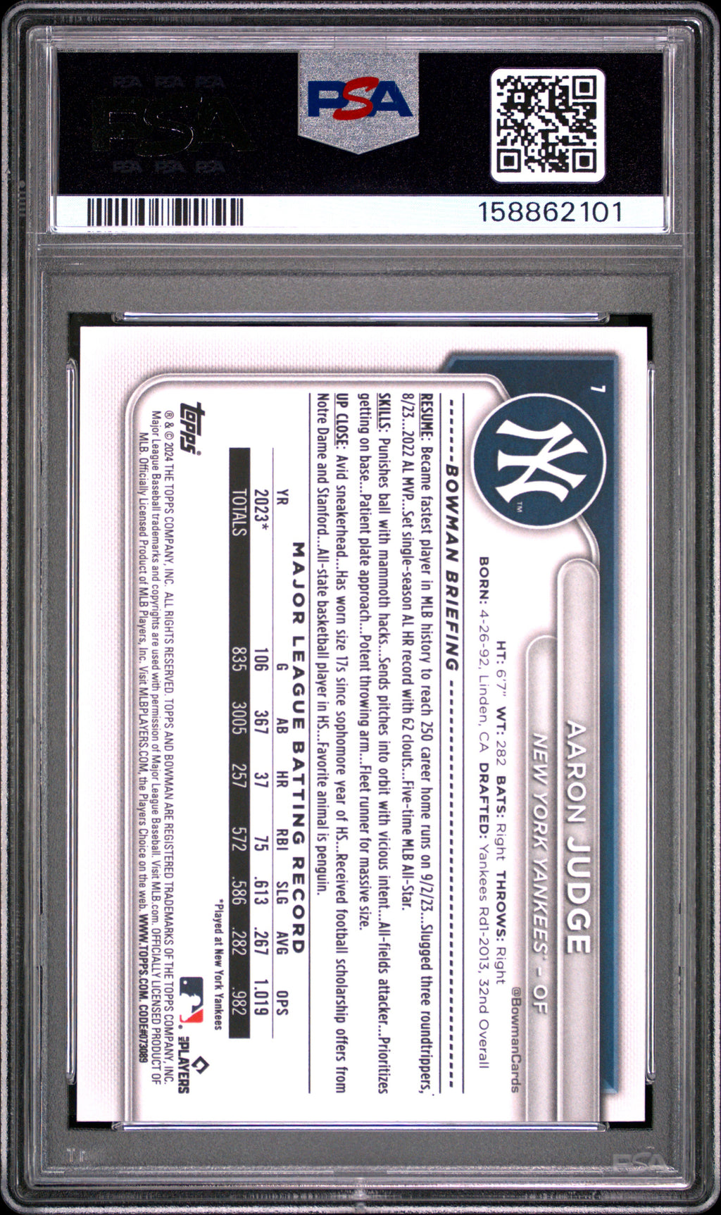2024 Bowman #7 Aaron Judge PSA 9