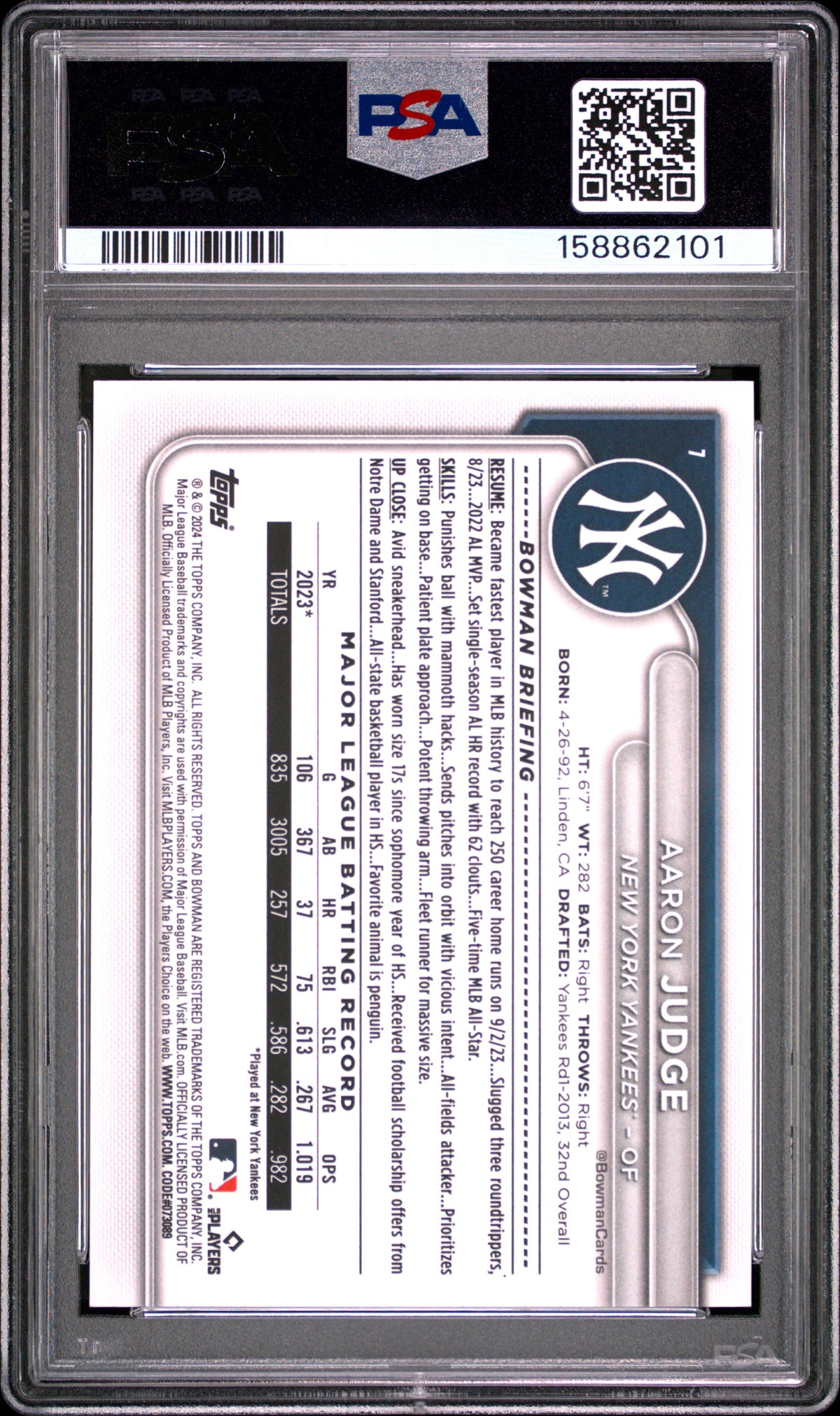 2024 Bowman #7 Aaron Judge PSA 9