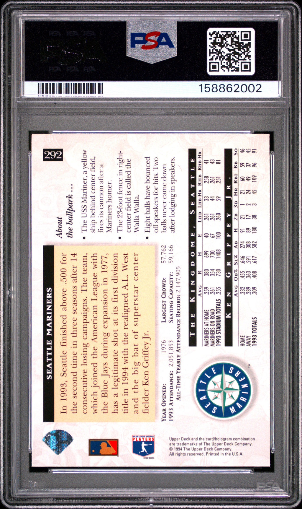 1994 Upper Deck #292 Ken Griffey Jr. PSA 8