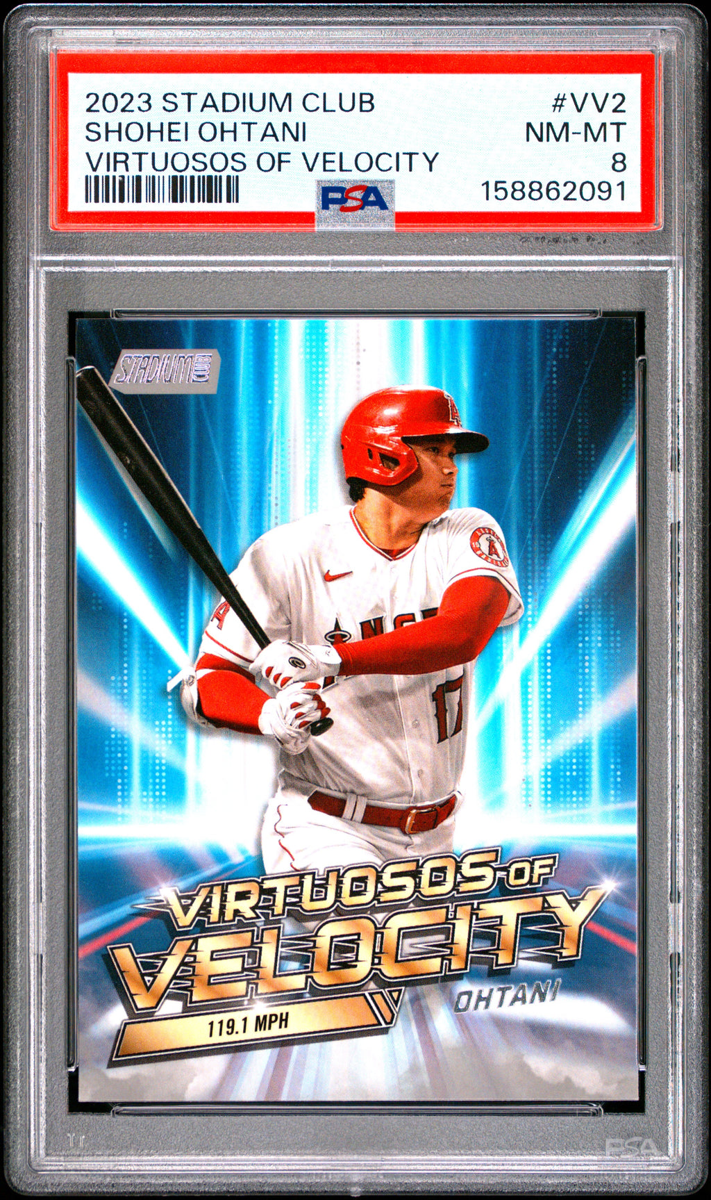 2023 Topps Stadium Club Virtuosos Of Velocity #VV2 Shohei Ohtani PSA 8