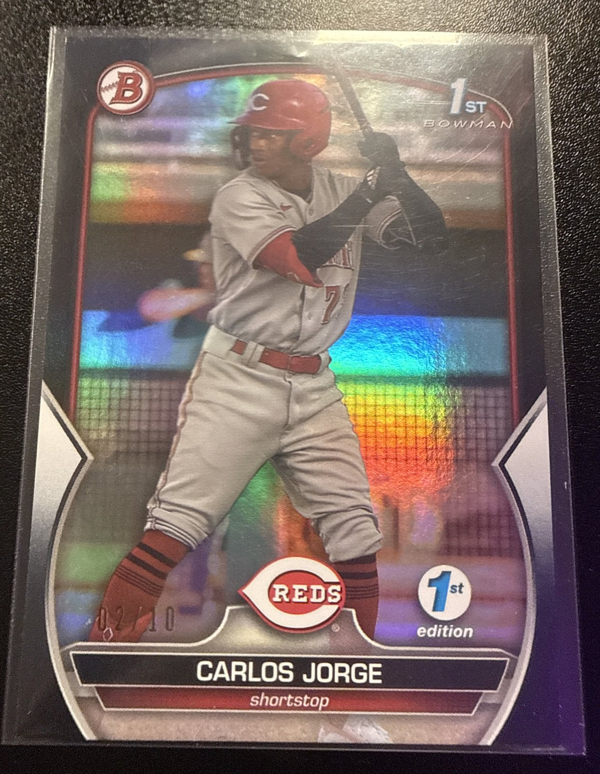 2023 Bowman 1st Edition Carlos Jorge Black Foil #02/10 1st Bowman #BPPF-120 Reds